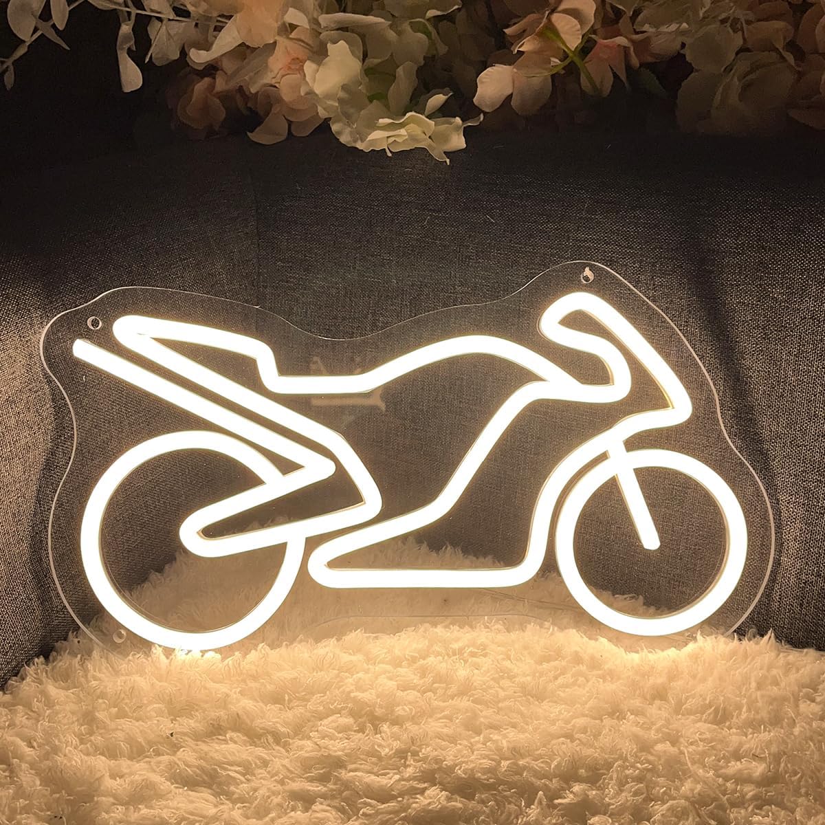 Motorcycle Neon Sign For Spa Beauty Room Nail Brows Lashed Salon Studio LED Wall Art Decor For Business Stores Logo Barber Shops Led Word Indoor Custom Neon Lights 5V USB Powered Warm White 35×20.5 CM