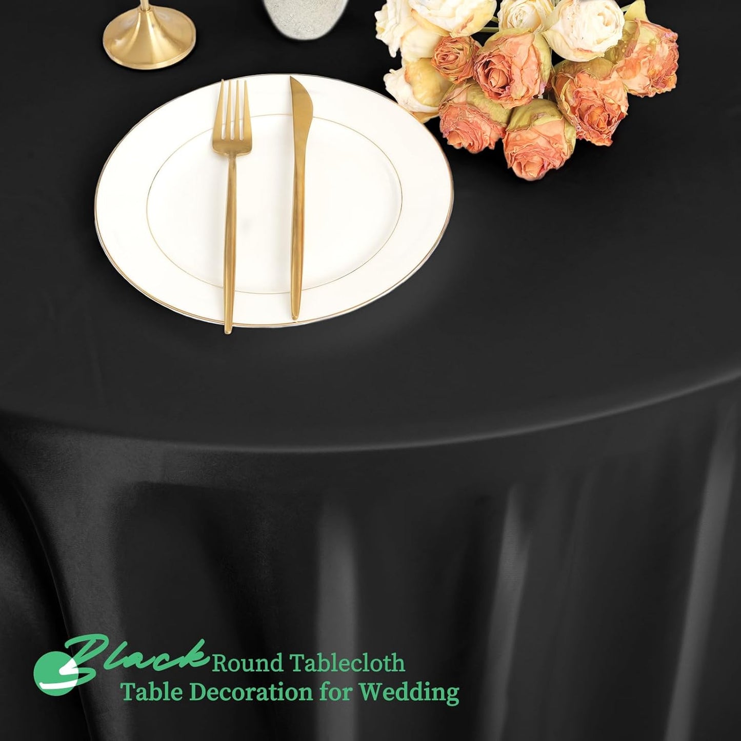 fani 12 Pack 108 Inch Black Satin Tablecloth - Premium Bright Silky Round Tablecloth Overlay Smooth Fabric Table Cover, Table Decoration for Wedding Party Banquet Events Restaurant Kitchen Dining