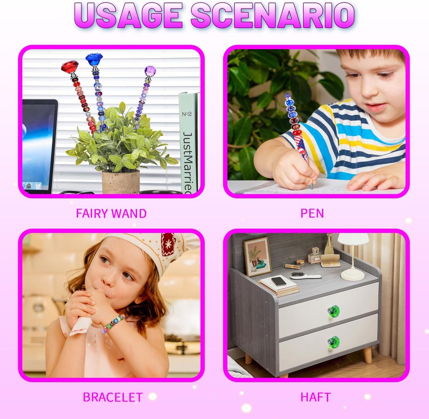 AIPRIDY 252 Pcs DIY Fairy Wand Garden Stakes Kit,Multiple Color Scheme European Beads Crystal Diamond Tops and 12 or 10 Inch Threaded Rods,Stainless Steel Stakes with Diamond Toppe(Fairy Tale)