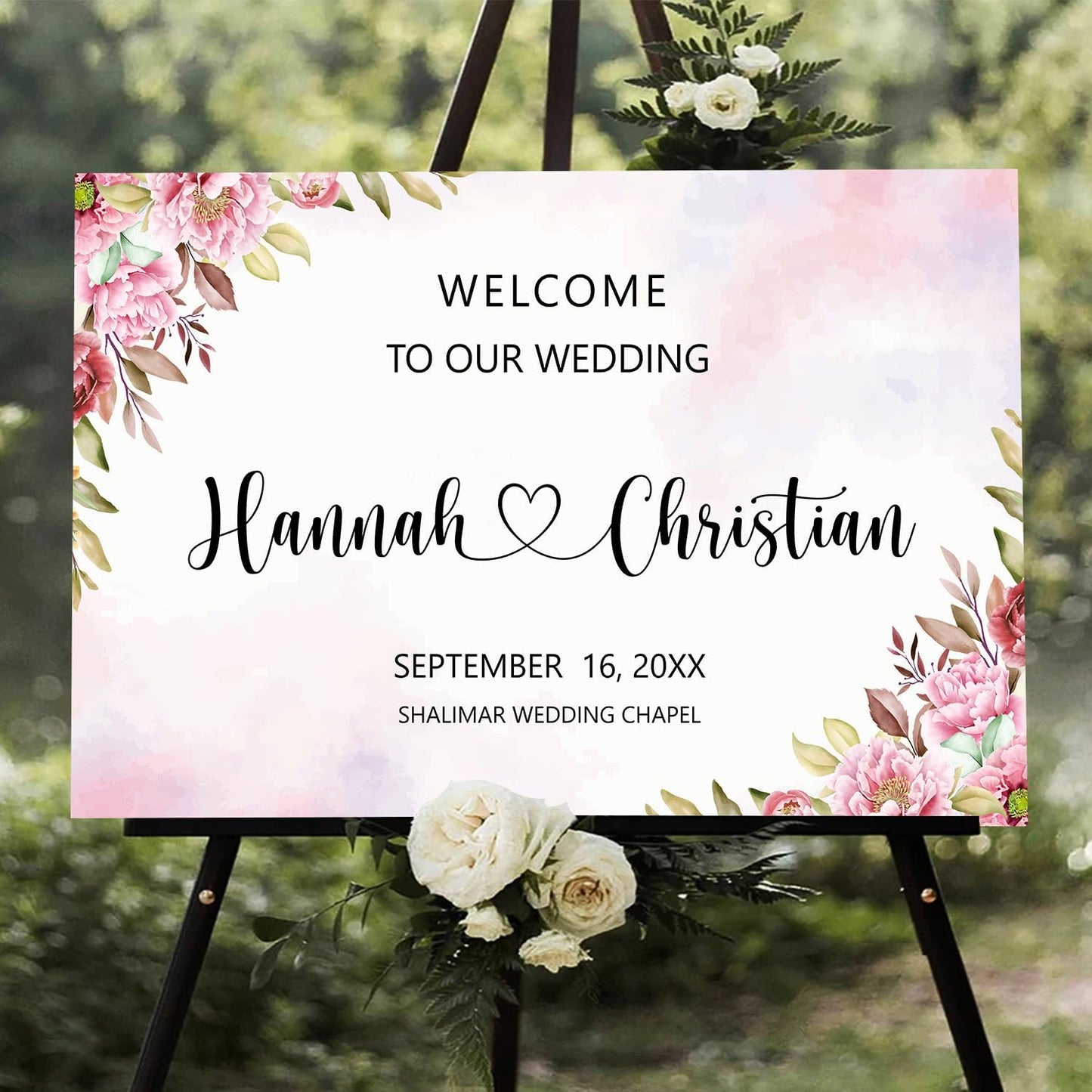 Ethereal Blush Wedding Welcome Sign Template, Editable Printable Modern Rose & Geranium Floral Sign for Ceremony or Reception, Wedding Decor Bundle