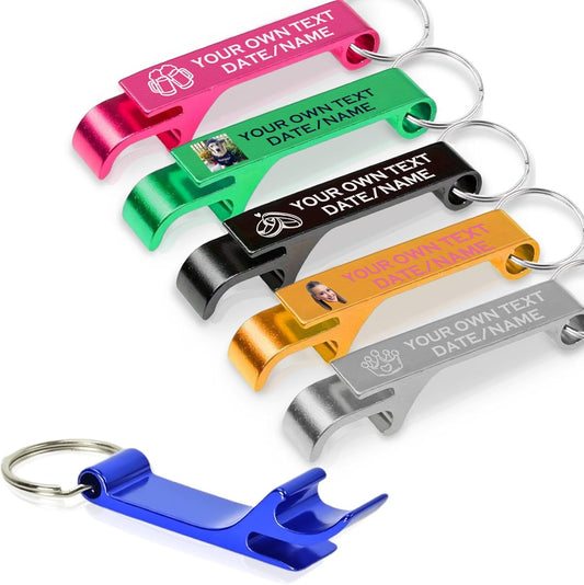 UBJVA Custom Bottle Opener Bulk Personalized Aluminum Bottle Opener Keychains with Text Logo Photo Wedding Favors Graduation Party Bar