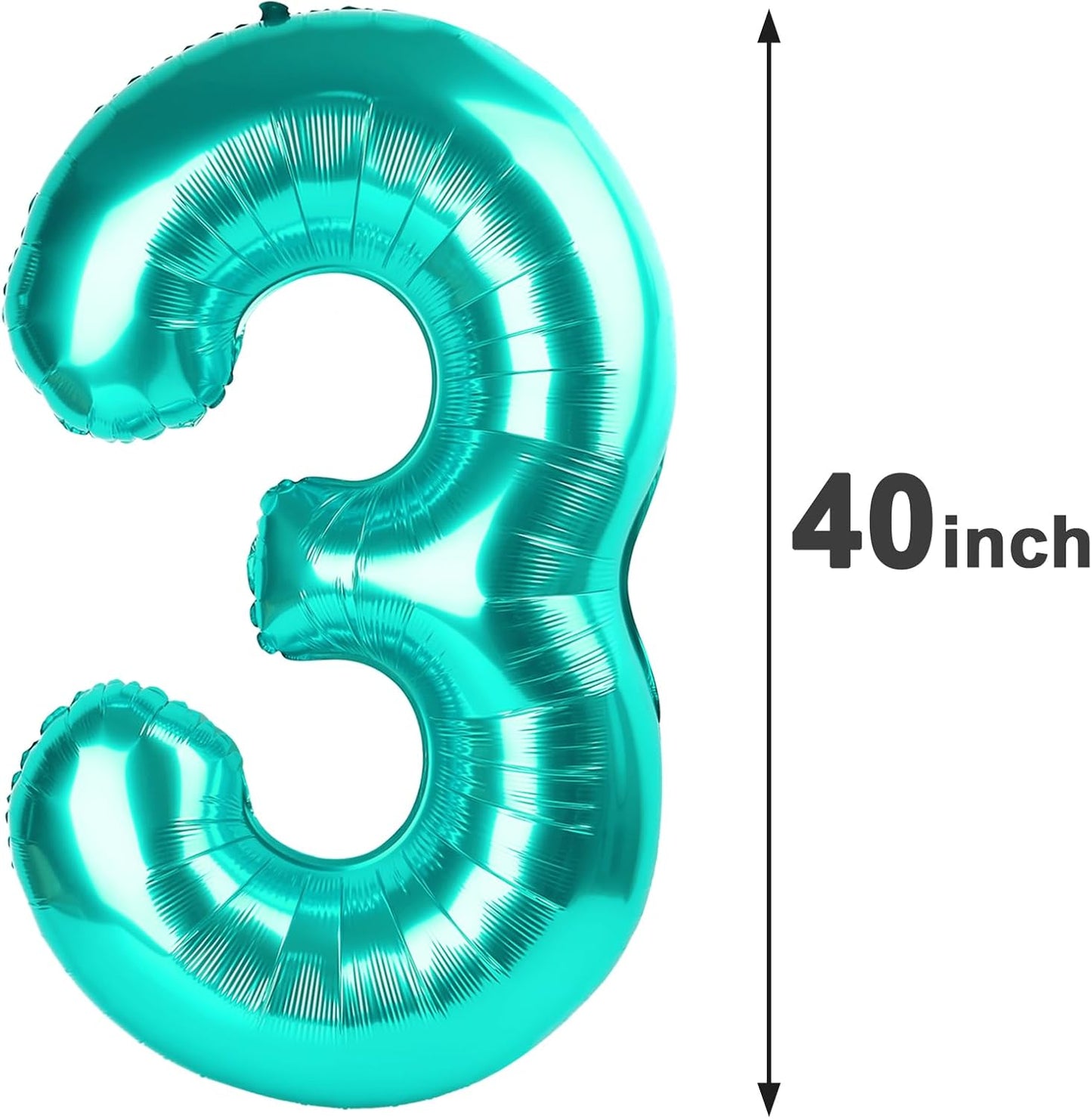 40 Inch Teal Blue 3 Large Number Balloon, 3 13 23 30 33 36 Teal Blue Birthday Party Decorations, Number Three Foil Balloons for Anniversary Party Graduations Celebration Supplies