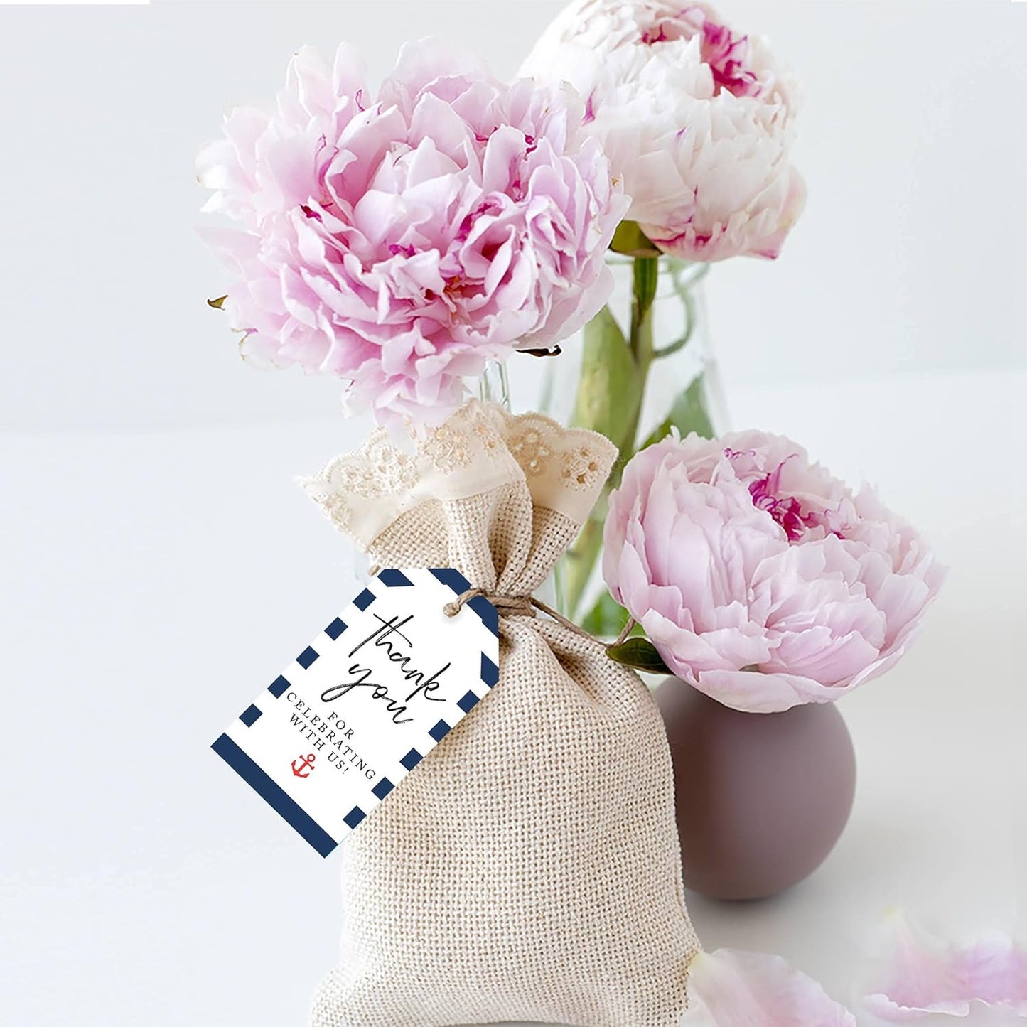 Andaz Press 100-Pack Thank You for Celebrating with Us Favor Tags Nautical Beach Cardstock Gift Tags with Bakers Twine for Wedding Baby Shower Bridal Shower Birthday Party Favors 2 x 3.75-Inches