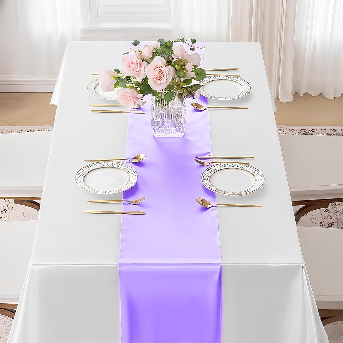 SHEJIZE 20 Pack Lavender Satin Table Runner 12x108 Inches Long, Bright Silky Smooth Satin Table Runner Table Decor for Wedding Banquet Christmas Prom Event Birthday Party