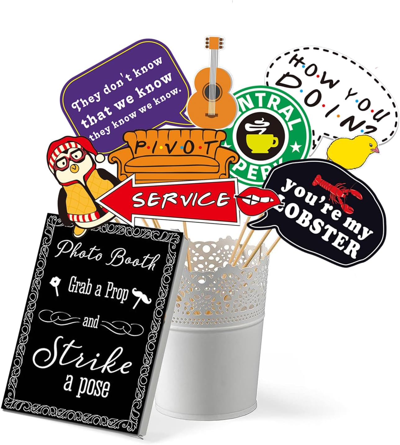 35pcs Friends Themed Party Photo Booth Props, Friends Selfie Frame with Friends TV Show Party Photo Props, Friends Themed Birthday Bachelorette Party Decorations Friends Party Supplies