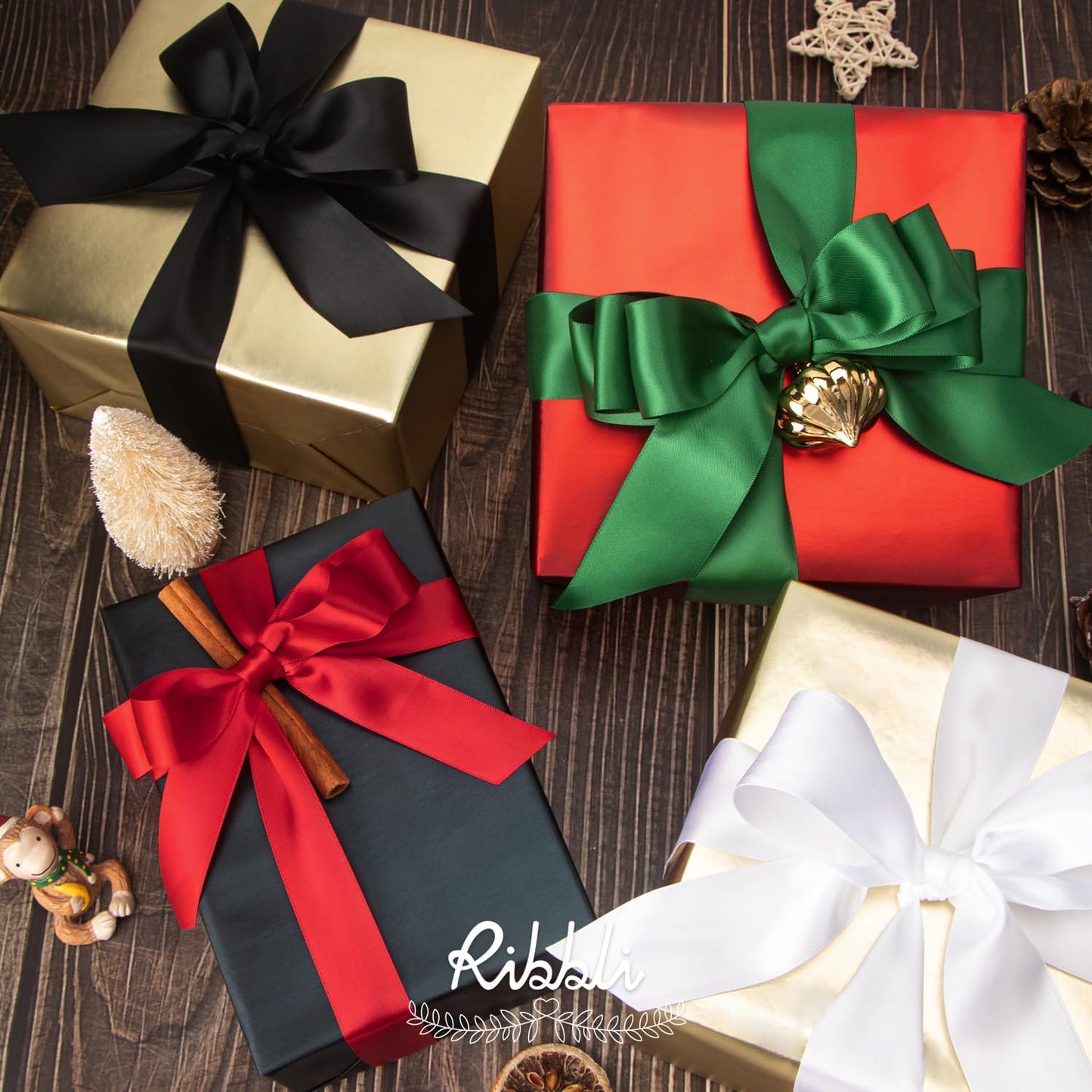 Ribbli Forest Green Double Faced Satin Ribbon,1” x Continuous 25 Yards,Use for Craft Bows Bouquet, Gift Wrapping, Wedding Decoration, Floral Arrangement