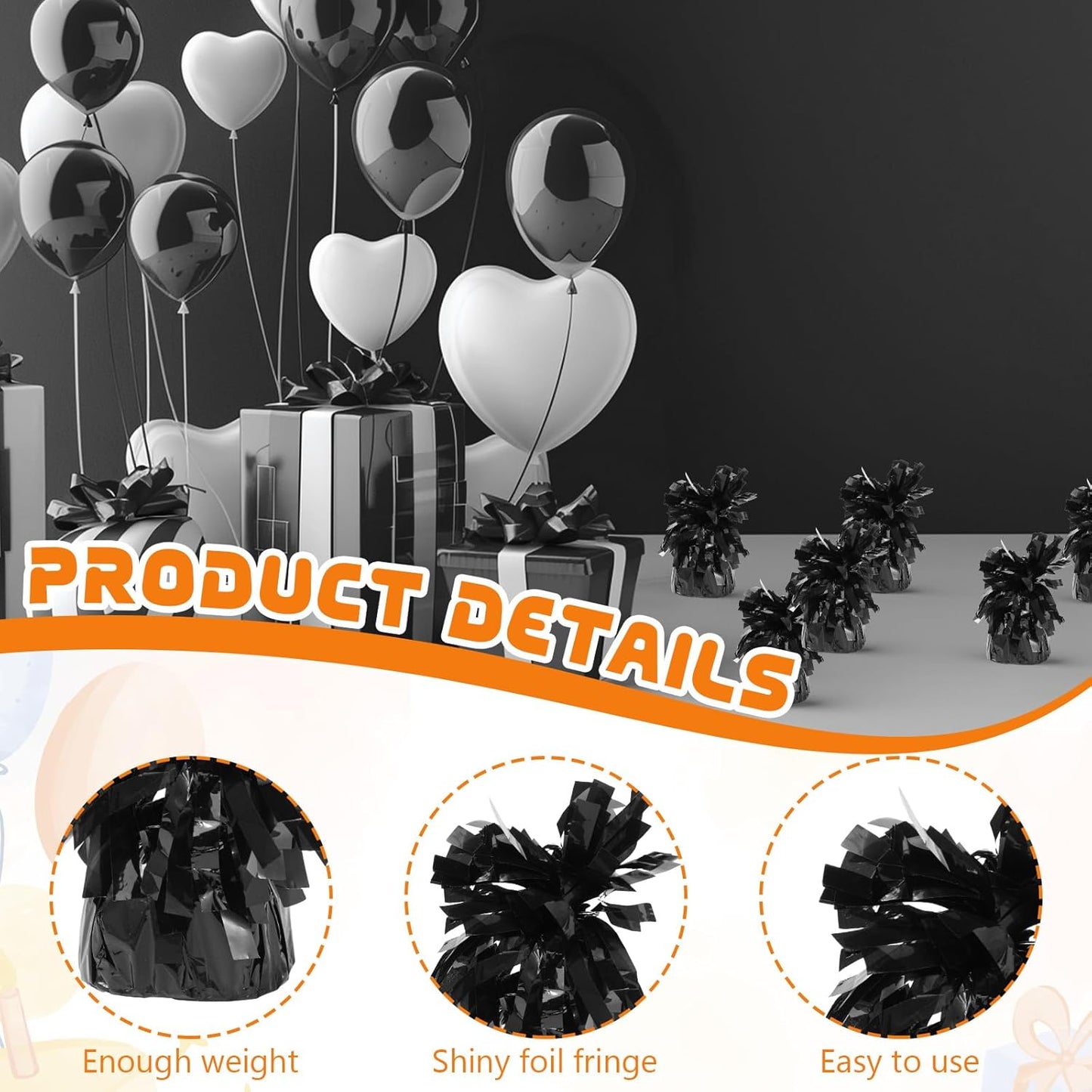 6 Pack Black Balloon Weights Metallic Holder Anchors Balloon Holder Weights for for Birthday 2025 Graduation Party Christmas Wedding Celebration Decoration (Black)