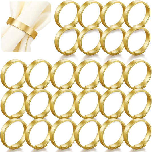 Lallisa Gold Napkin Rings Metal Napkin Ring Holders for Cloth Table Decorations for Wedding Anniversary Birthday Dinners Party of Table Setting(24 Pcs,Simple)