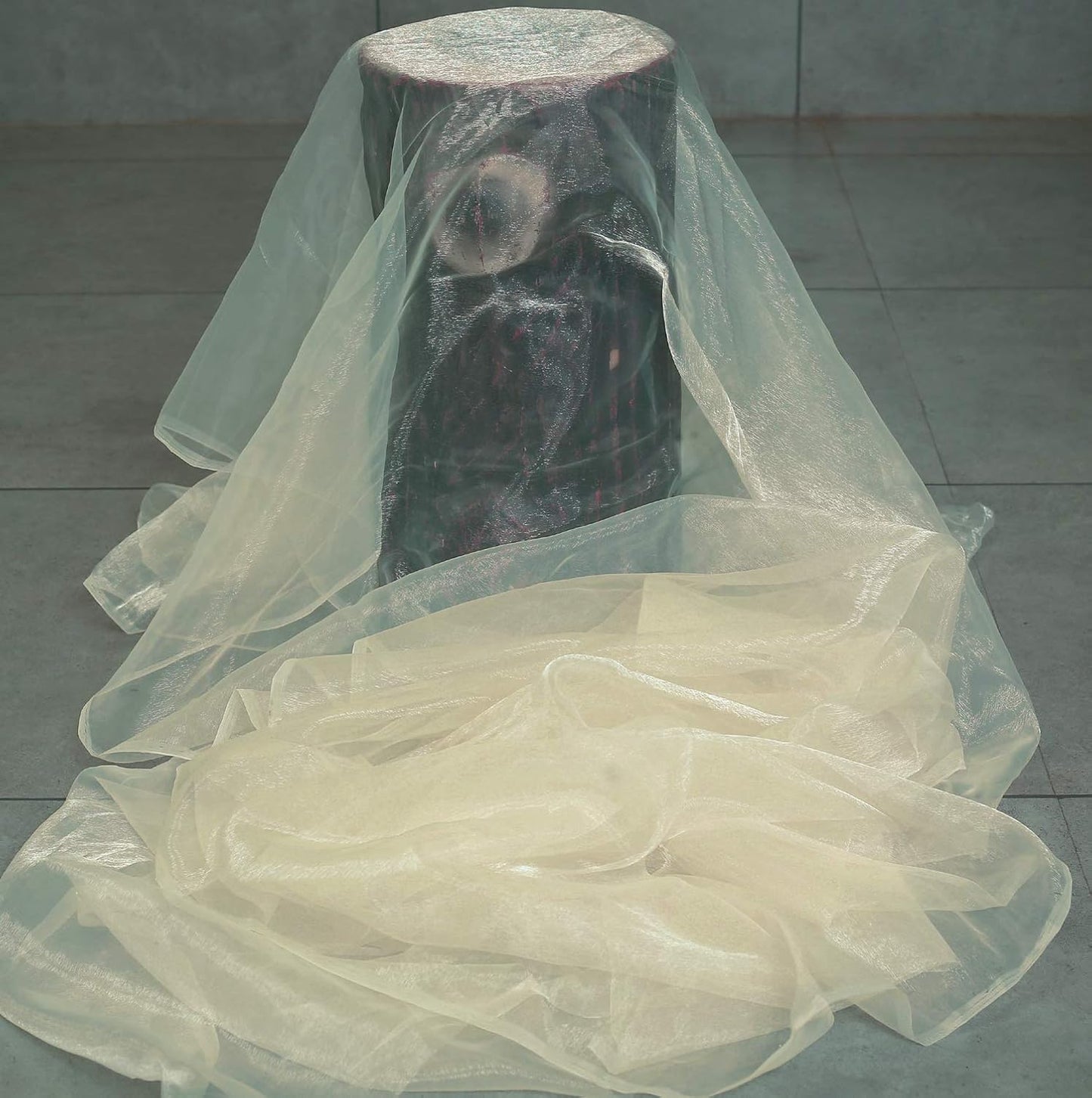 VDS Cream Organza Fabric, 75 Yards Continuous, 45” Wide, Wedding Party Decoration Iridescent Crystal Sheer Shiny Organza Tulle Bridal Dress DIY Crafts Costume Sewing Backdrop Arch Cloth