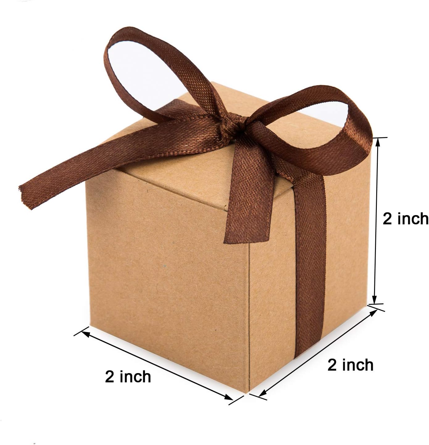 AWELL Kraft Gift Candy Box Bulk 2x2x2 inches with Brown Ribbon Party Favor Box,Pack of 50