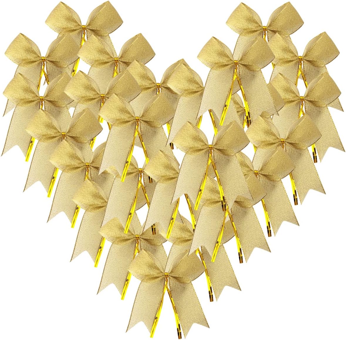 50pcs 3-1/2" Metallic Gold Bows Twist Tie Bows for Gift Wrapping with Fish Tails (Gold)