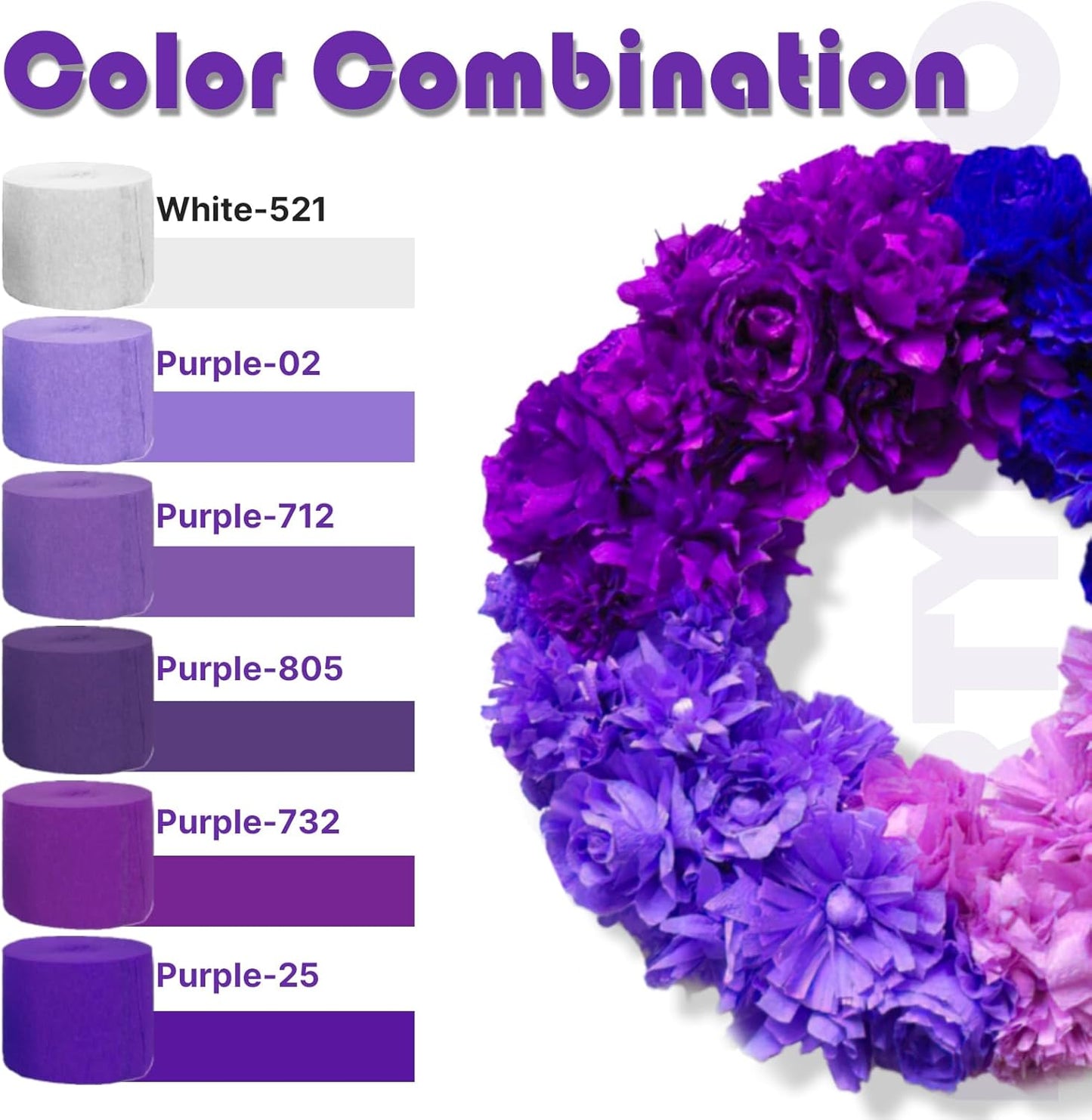 PartyWoo Crepe Paper Streamers 4 Rolls 328ft, Pack of Shades of Purple Crepe Paper for Party, Wedding, Birthday, Baby Shower Decorations (1.8 Inch x 82 Ft/Roll)