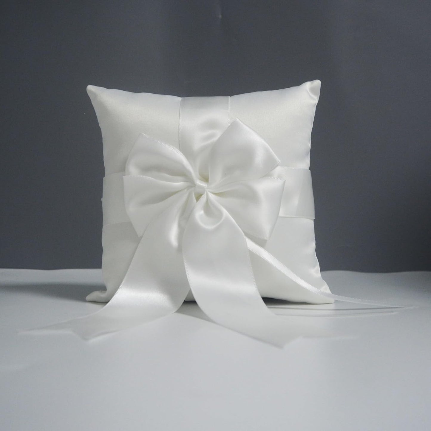 Ivory Ring Bearer Pillow, Satin Finish Bowknot Ring Pillow
