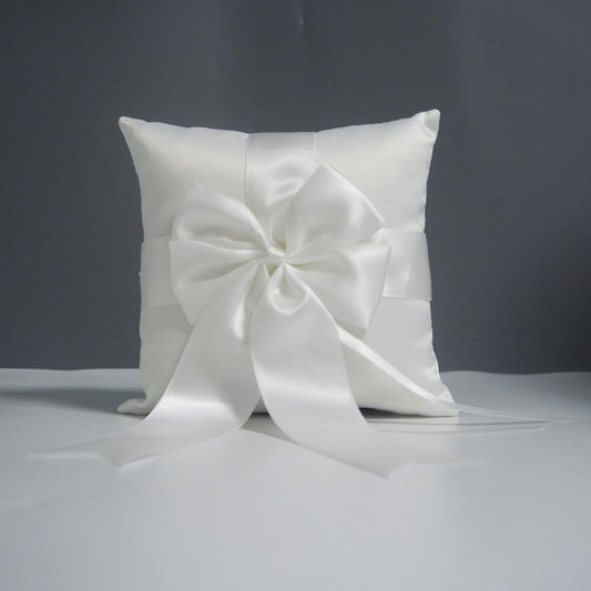 Ivory Ring Bearer Pillow, Satin Finish Bowknot Ring Pillow