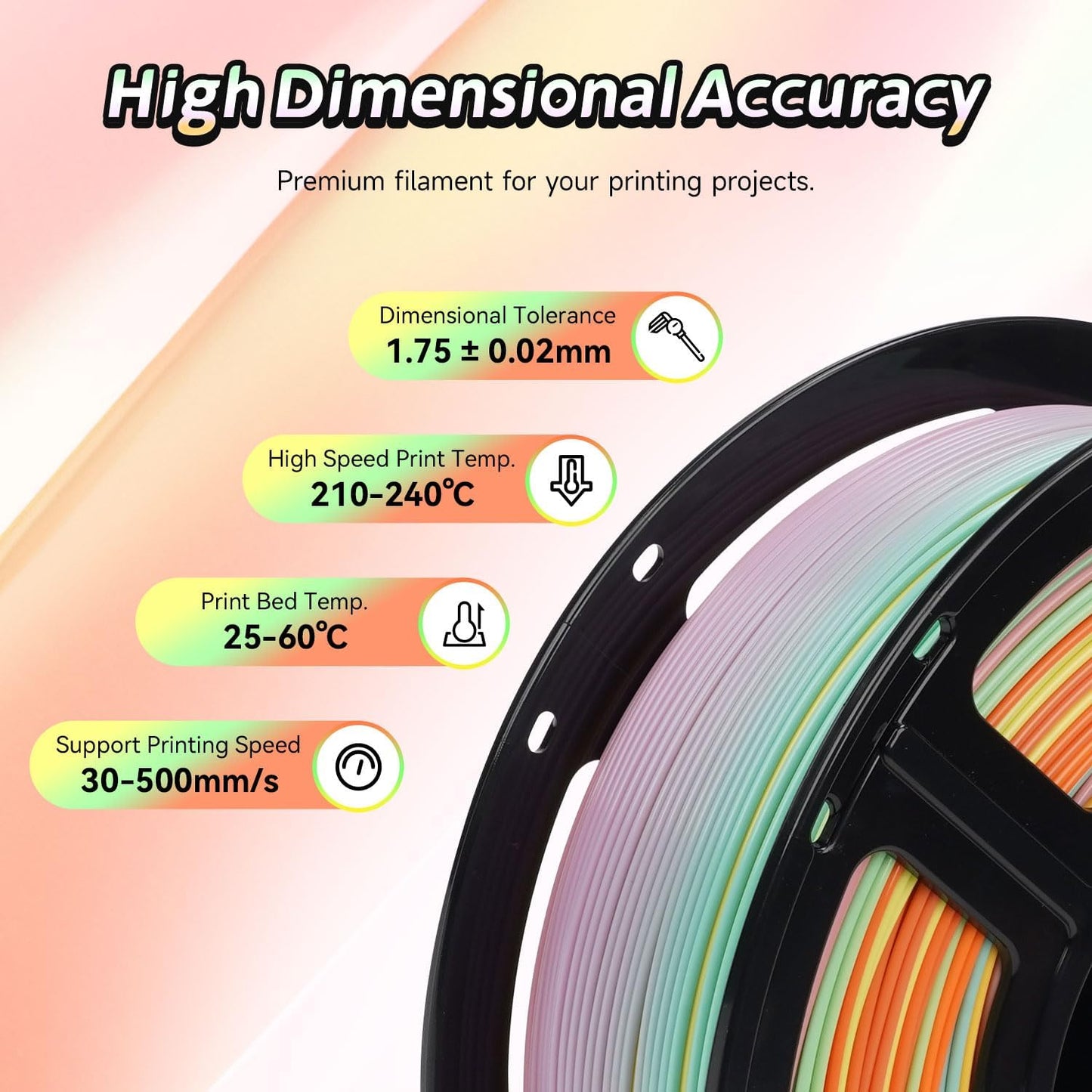 FLASHFORGE Rapid PLA Gradient Rainbow Summer Reverie Filament, Transform Colors Smoothly & Fast, High Flow Speedy 3D Printer Filament, Experience Exceptional Performance with 500mm/s Fast Printing