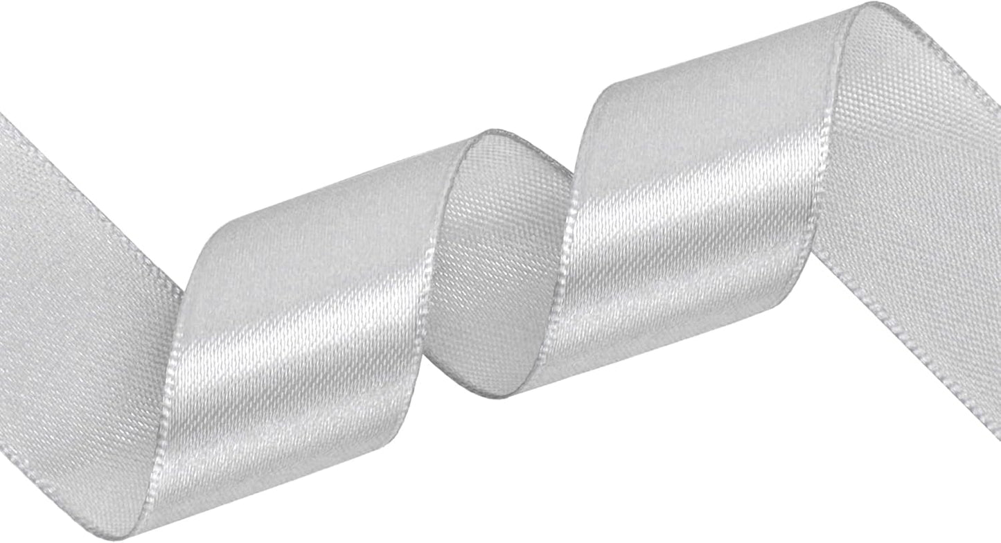 Silver Satin Ribbon 1 inch X Continuous 100 Yards, Single Face Polyester Ribbon Perfect for Gift Wrapping, Flower Bouquet, Wedding Decor, Crafts, Bow Making, Sewing and More