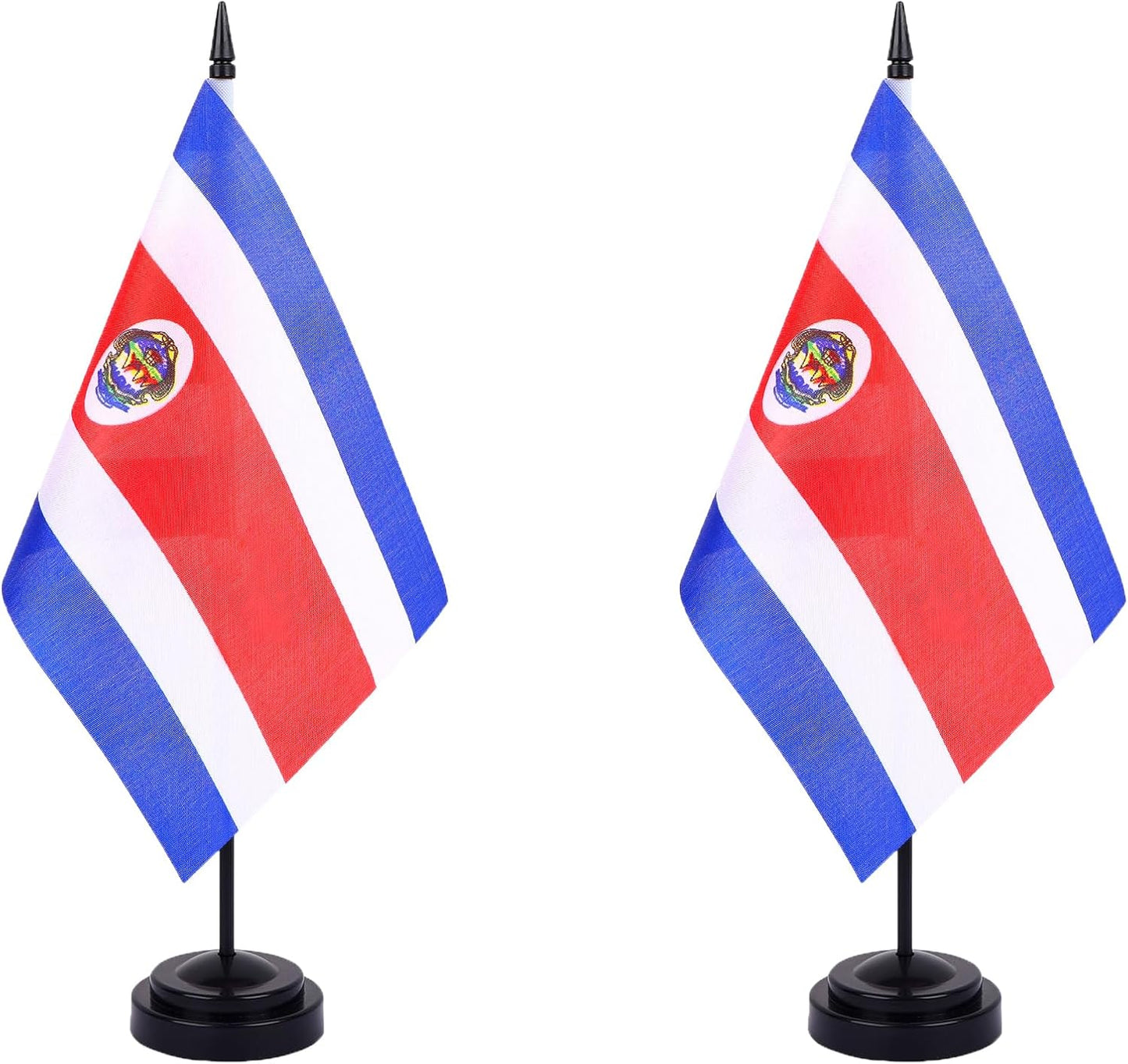 Costa Rica Desk Flag 12" Solid Pole Deluxe Set Costa Rican Flags Banner Mini Small Costa Rica Office Table Flags with Black Stand Base Desktop Decorations(2Pack)