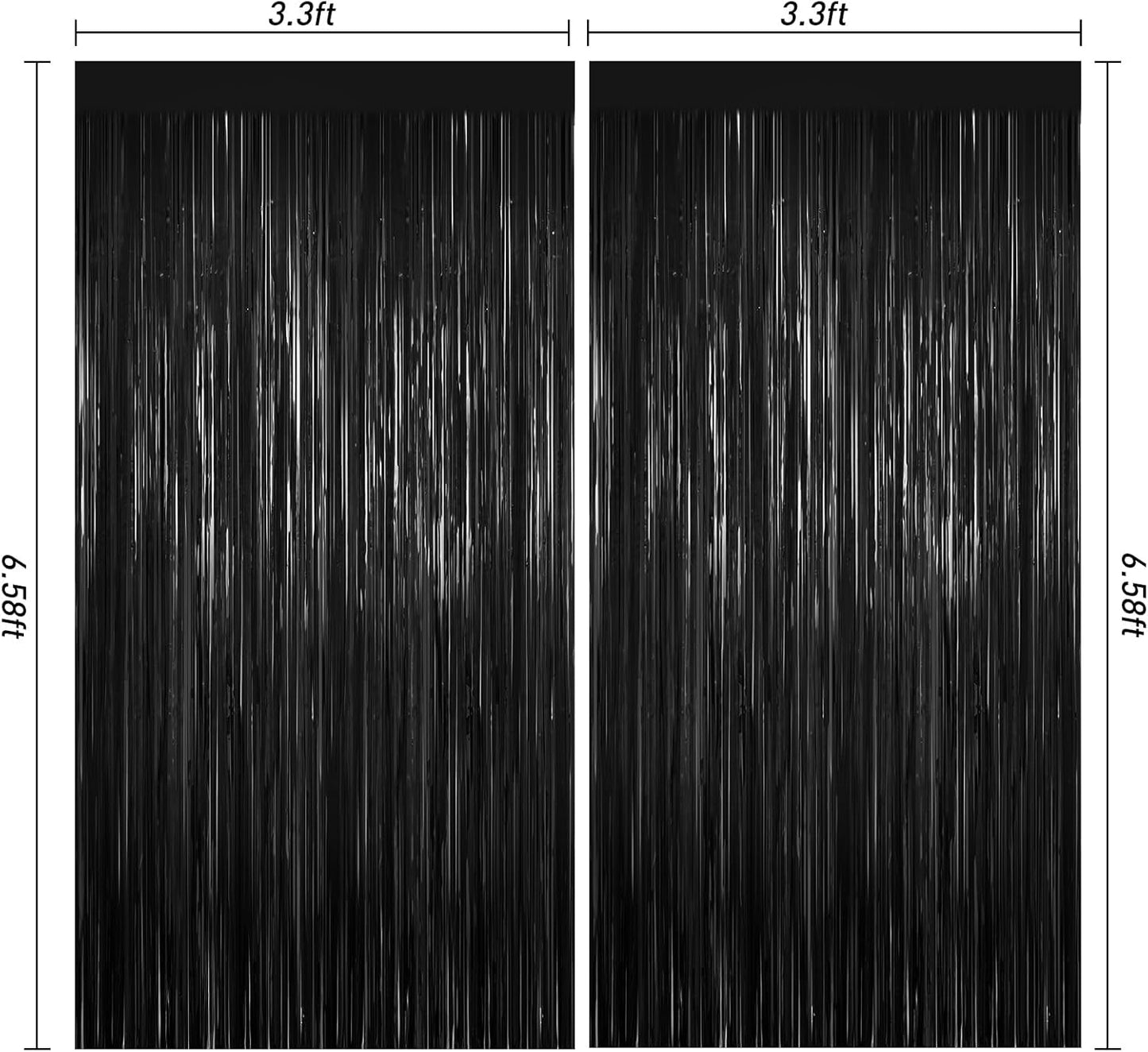 Black Foil Curtain Backdrop,2Pack Black Metallic Tinsel Foil Fringe Curtains Photo Booth Props for Birthday Wedding Engagement Baby Shower Bachelorette Christmas Halloween Disco Party Door Decorations