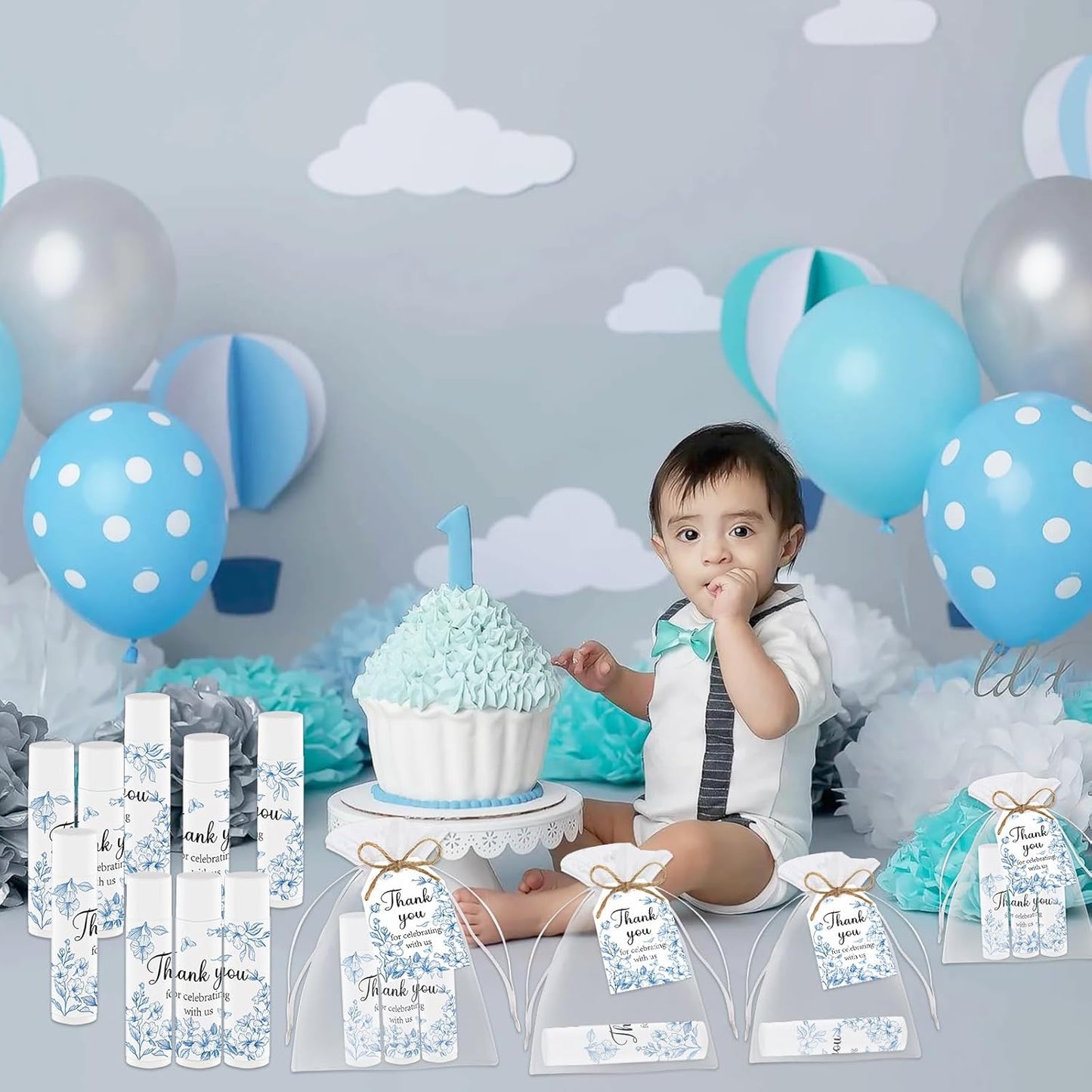 50 PCS Blue Flower Bridal Baby Shower Lip Balm Gift Baby Shower Favor Party Wedding and Engagement Party Bulk Lip Balm Thank You Gifts with Card Tags for Guests (blue flower)