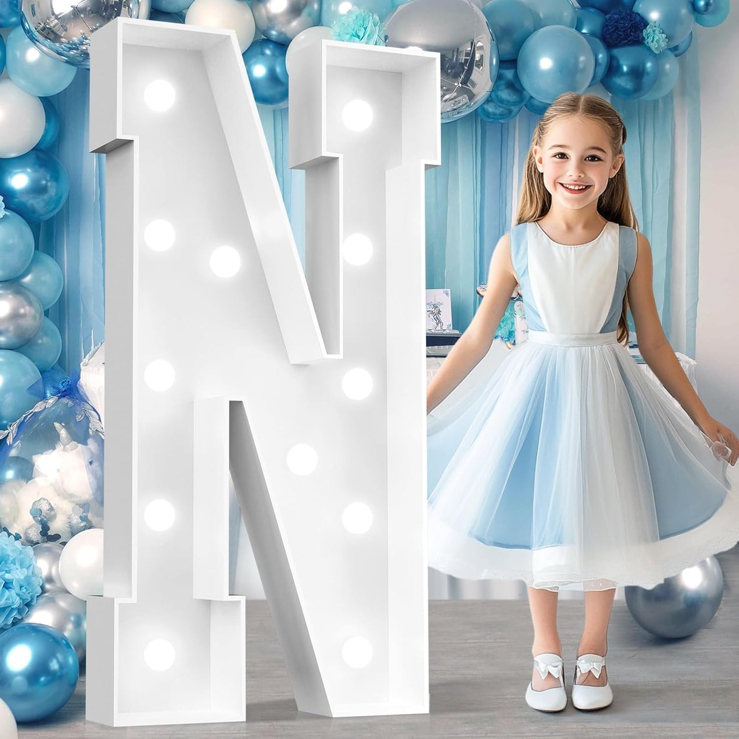 Ledido 4FT Marquee Light Up Letters, Cool White Light Up Letters Large Marquee Letter for Party Decorations, Mosaic Letter N for Balloons, Wedding Birthday Graduation Decor