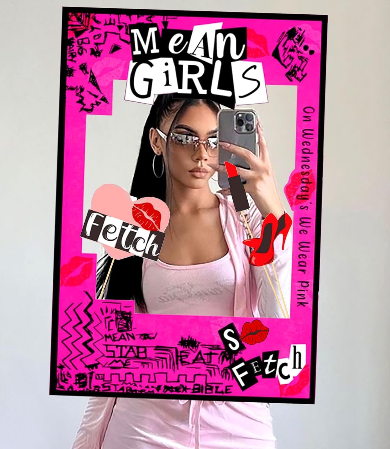 LaVenty Mean Girls Party Photo Booth Props Frame Mean Girls Party Decoration Y2k Birthday Party Decorations Hot Pink Girl Birthday Party Supplies