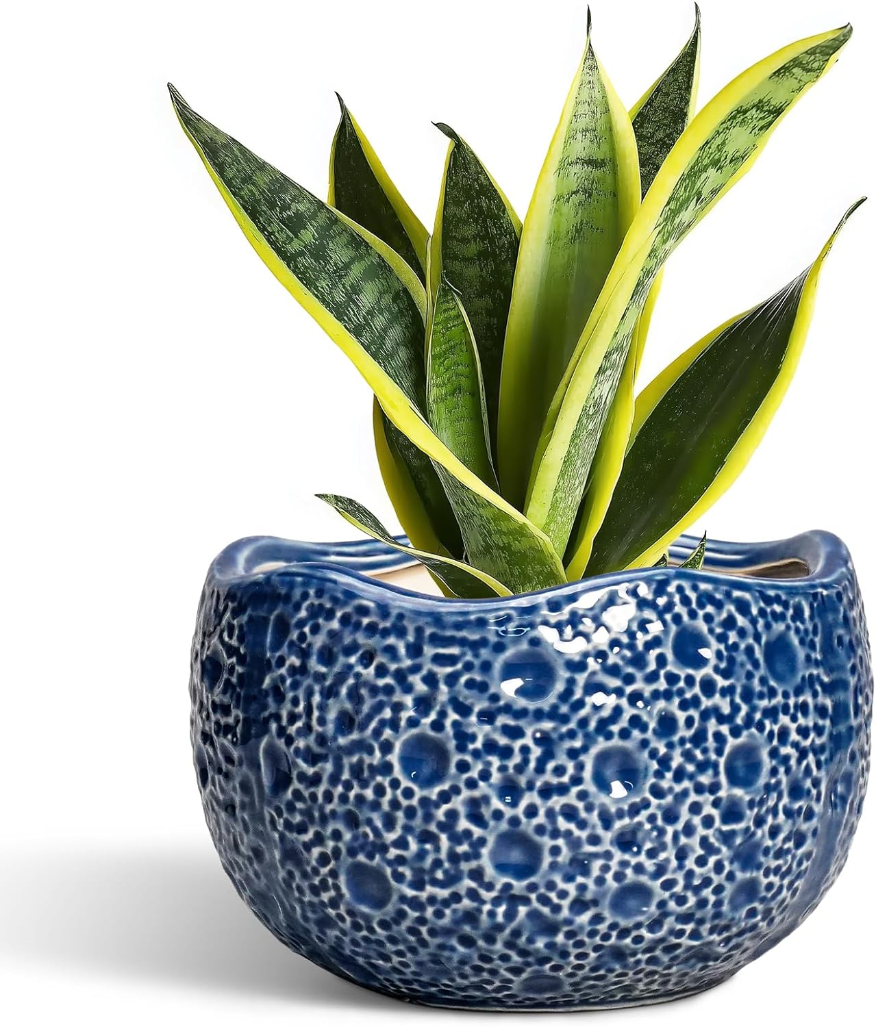 Ceramic Pots for Plants - 8 Inch Round Planter with Drainage Hole, Round Decorative Plant Pots for Indoor Outdoor, Modern Unique Flower Pot, House Living Room Decor, Home Gifts, Blue