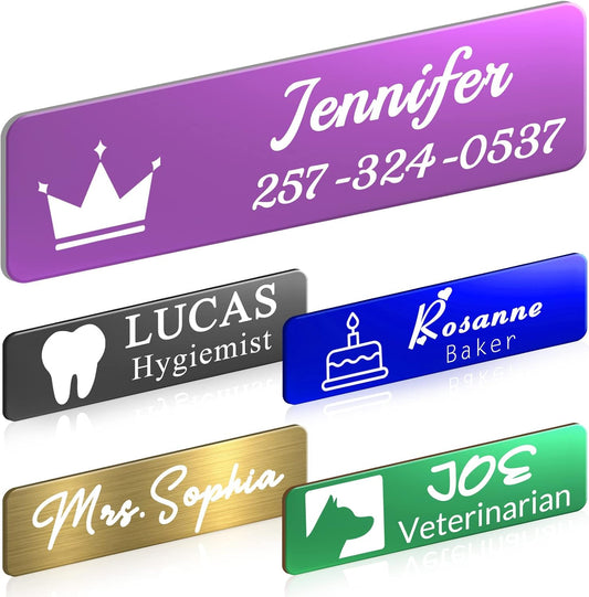 Custom Engrave Name Tag Badges Personalized Magnetic Name Badges with Logo Customize Metal ID Work Tags with Pin Backing Name Tag for Nurses Uniforms Employees Staff