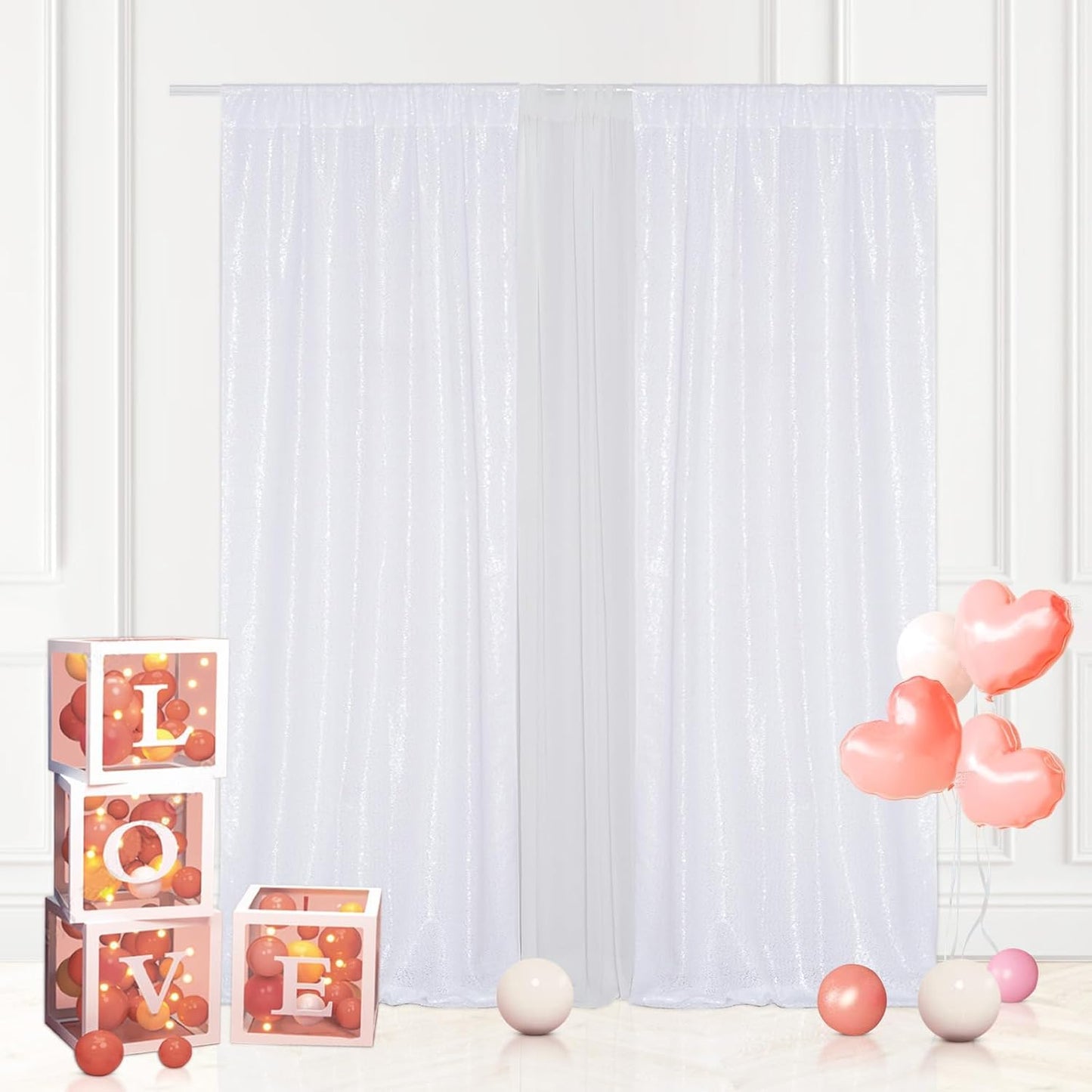 Eternal Beauty 4 PCS Sequin Backdrop Curtain, Sequin Wedding Backdrop for Christmas Party, Birthday (White 2FTx8FT)