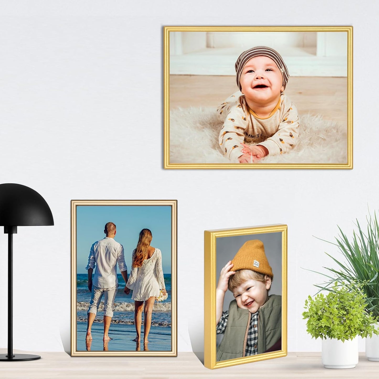 5x7 Picture Frame Set of 2, Gold - Brushed Brass Modern Simple Thin Aluminum Metal Photo Frame with HD Real Glass, Display for Tabletop and Wall Collage, 2 Pack