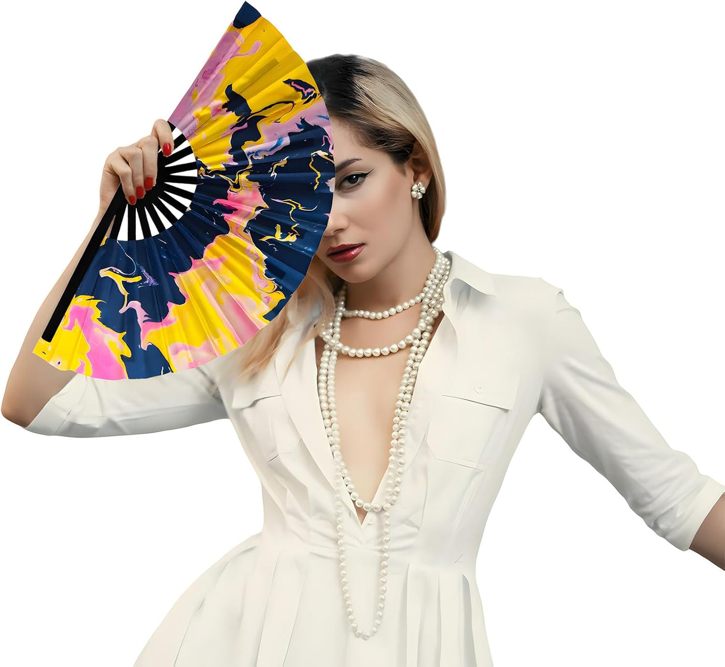 Large Folding Rave Fan Boots On The Ground Hand Fan Clacking Fans for Line Dancing Clack Fan for Raves, Concert, Festivals, Party, Gifts, Performance (Doodle)