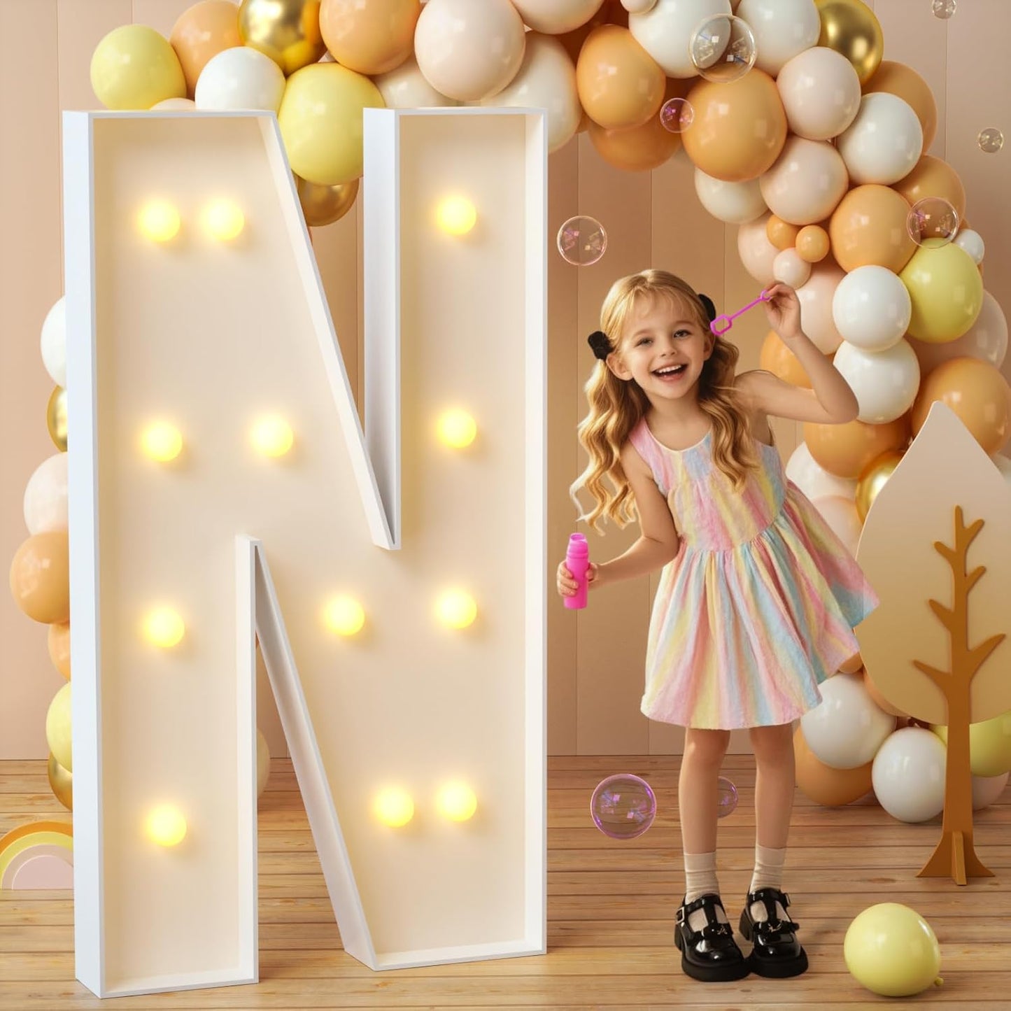 imprsv Marquee Light Up Letters, 4FT Mosaic Letters with Light for Baby Shower Graduation Party Decor, Large N for Engagement Wedding Party Decorations (Need to Assemble)