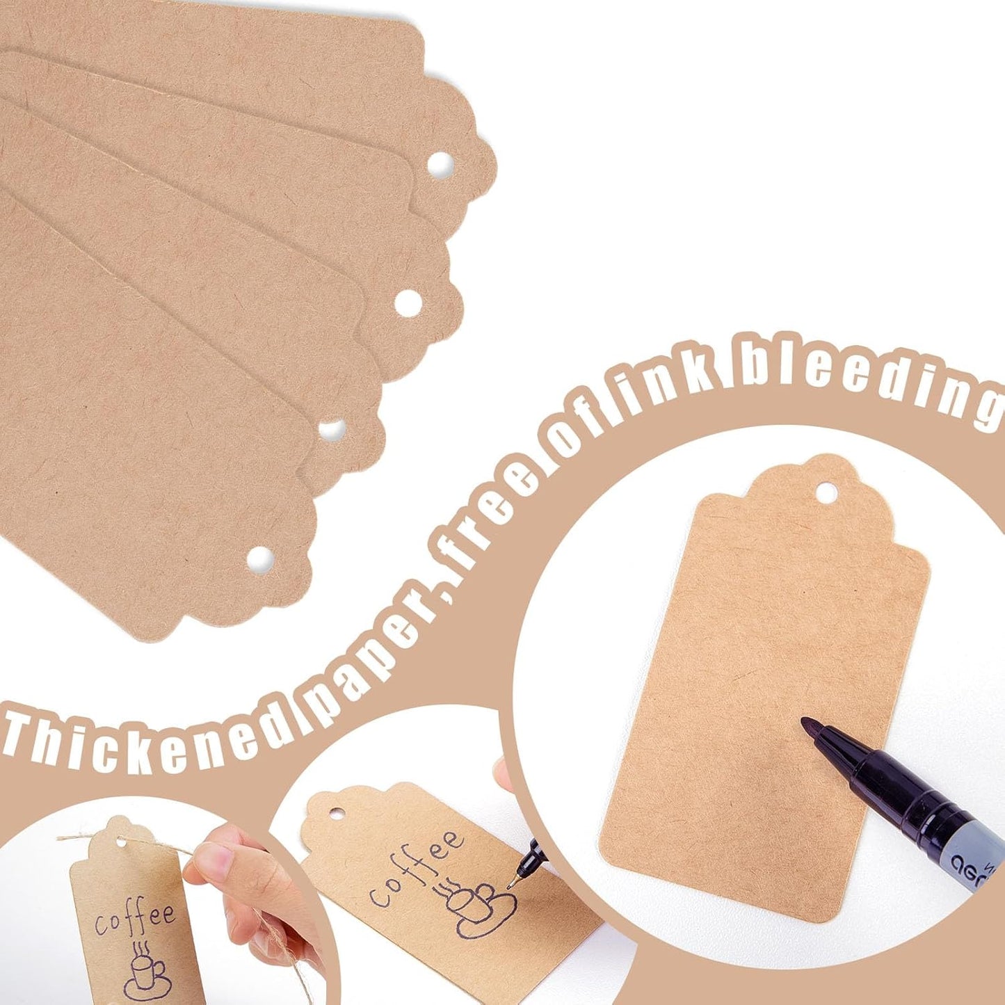 SallyFashion 300pcs Gift Tags with String Attached, 1.7 x 2.8 inch Kraft Paper Hang Tags for Clothes DIY Crafts Wedding Holiday (Brown)