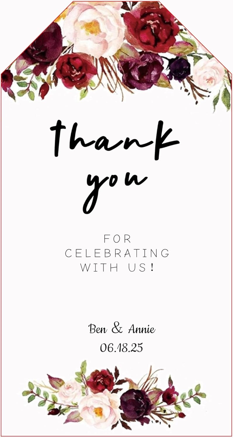 Personalized Gift Tags, Thank You Tags for Wedding Birthday Business Party Favors, Custom Hang Tags with Your Text and String, 2 X 3.75 Inch (Wreath Pattern 8)