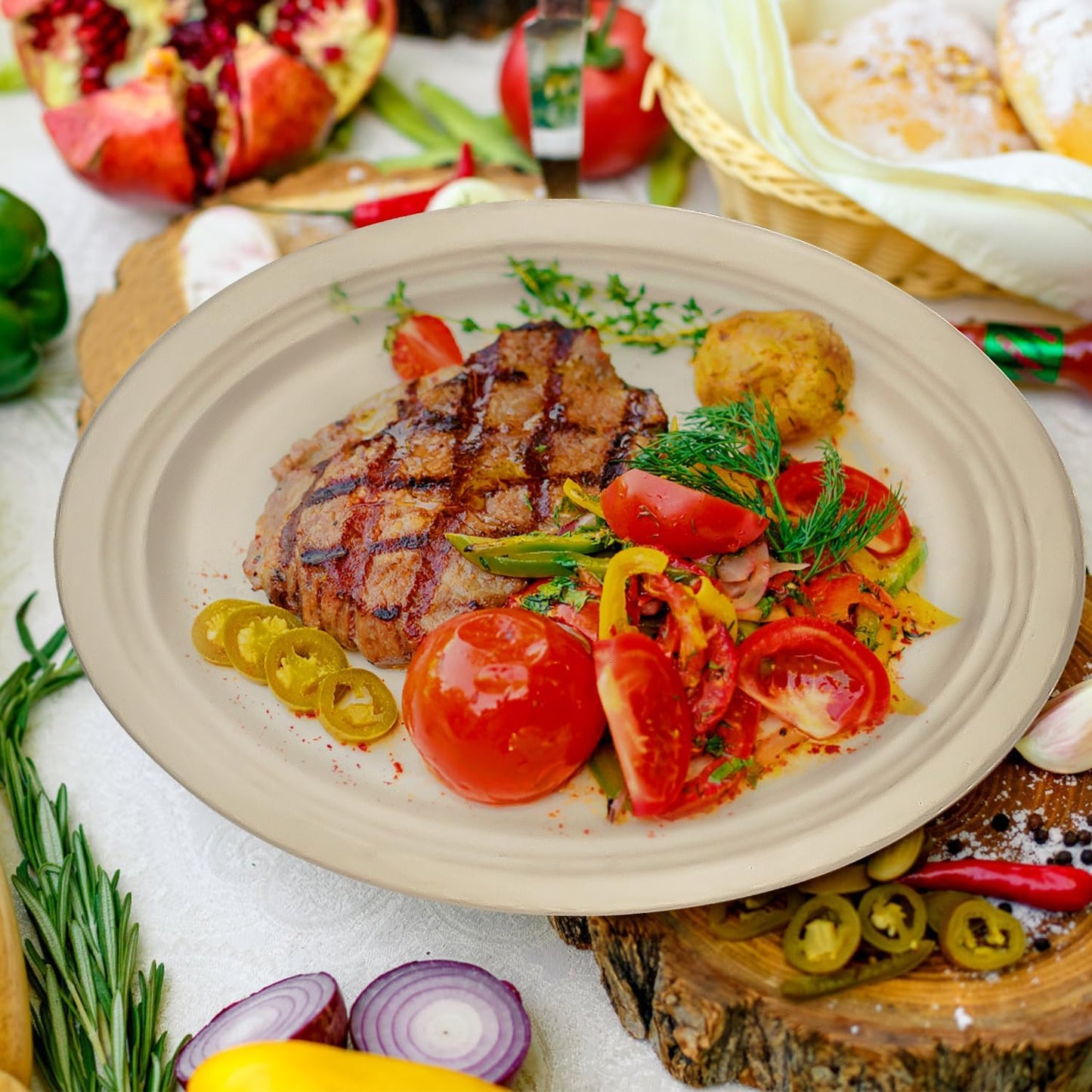 Ginkgo 100 Pack Oval Heavy Duty Paper Plates 12 Inch, Disposable Large Paper Plates Bulk for BBQ, Party, Picnic, Dessert, Thanksgiving and Every Day