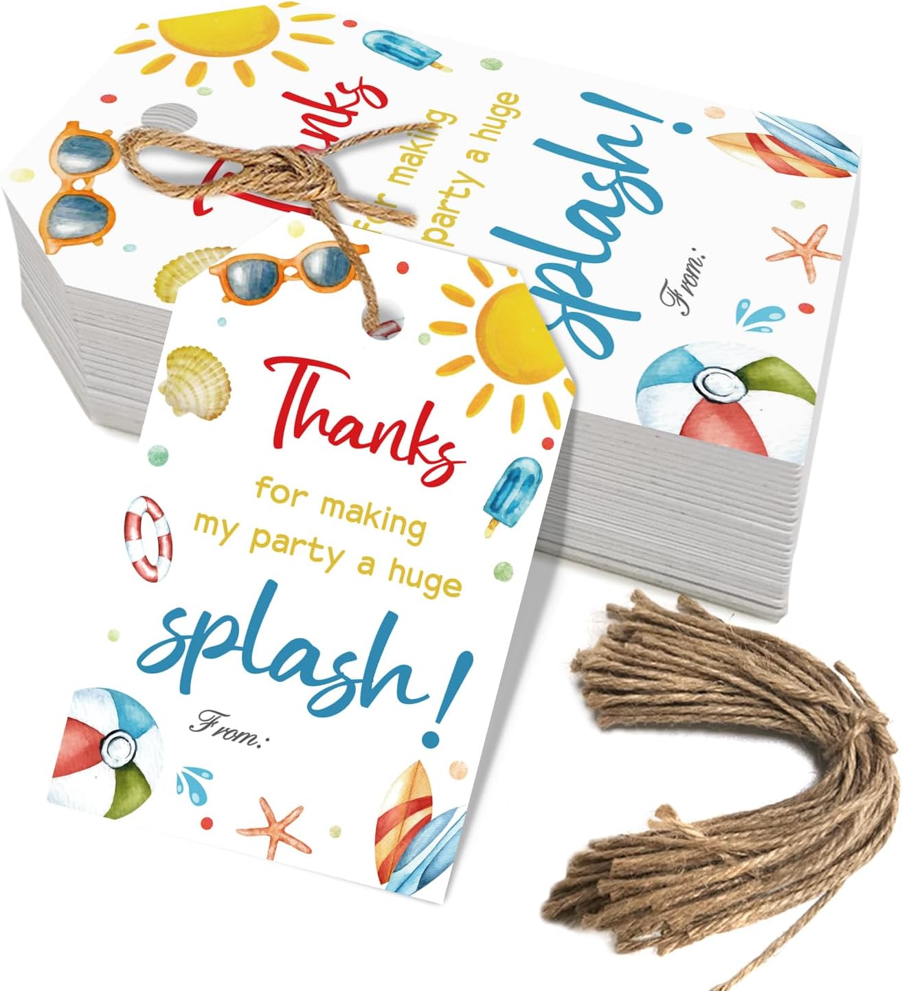 50pcs Summer Beach Thank You Tags for Swimming Themed Party Favors, Summer Gift Label for Hawaiian and Beach Party Decoration (Beach)