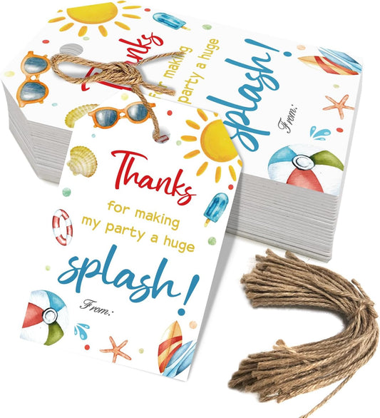 50pcs Summer Beach Thank You Tags for Swimming Themed Party Favors, Summer Gift Label for Hawaiian and Beach Party Decoration (Beach)