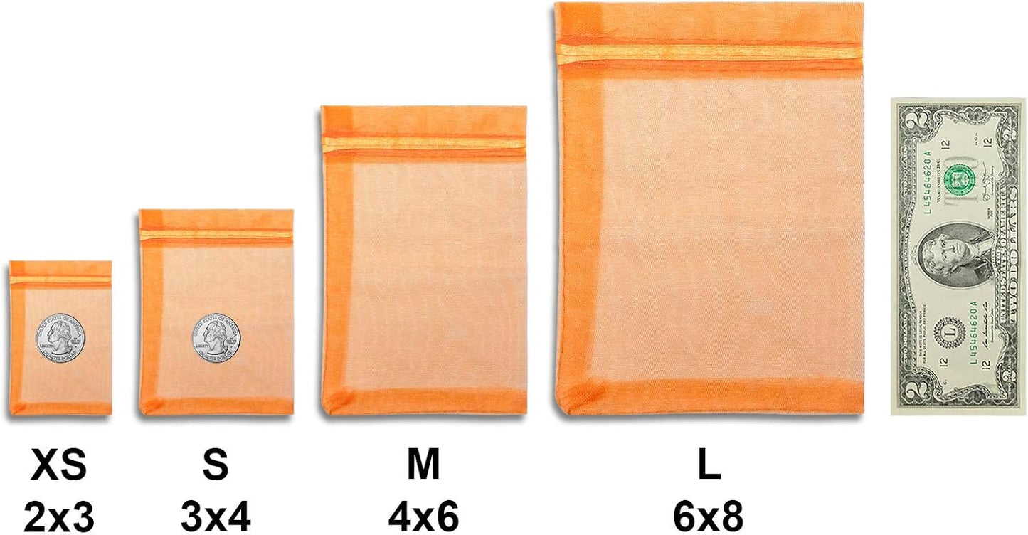 TheDisplayGuys 100-Pack 3x4 Orange Sheer Organza Gift Bags with Drawstring, Goodie Bags for Jewelry, Candy Bags, Treat Bags, Wedding Favors Small Mesh Bags