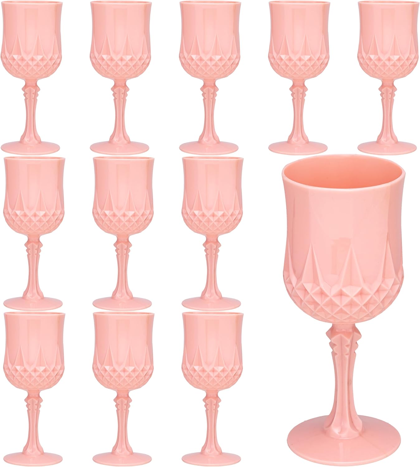 Plastic Vintage Wine Glasses 7OZ Plastic Goblets Vintage Drinking Glasses 12PCS Retro Wedding Glassware Water Goblets Reusable Drinking Cups for Party,Reception,Celebration,Bar,Whiskey(Light Pink)