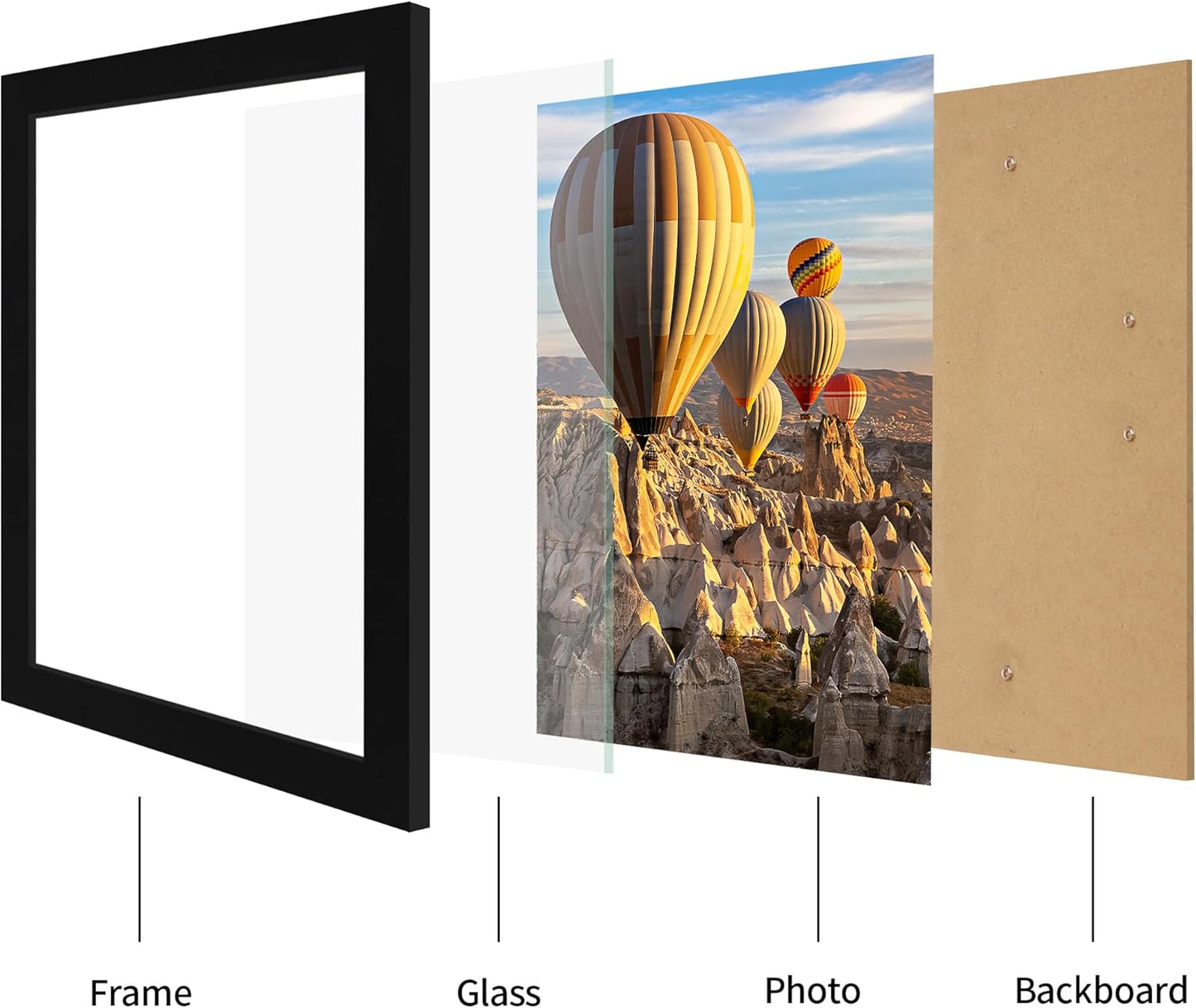 8.5x11 Picture Frame Set of 4, Wood Black Certificate Frame with Real Glass, Photo Frames 8.5 by 11 Diploma Document for Wall Hanging and Tabletop Display