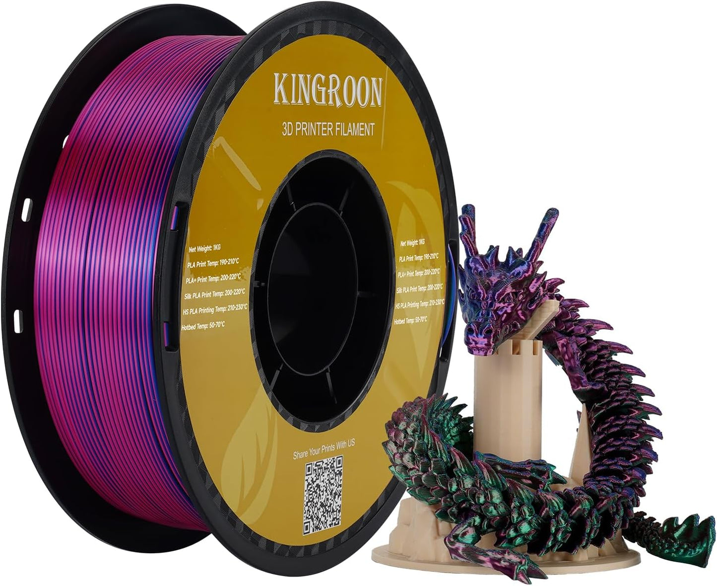 Kingroon Silk PLA Triple Color,3D Printer Filament,Pla Filament 1.75mm,Multicolor Filament 1KG,Dimensional Accuracy +/- 0.03mm,for Most FDM 3D Printer,Red Green Blue