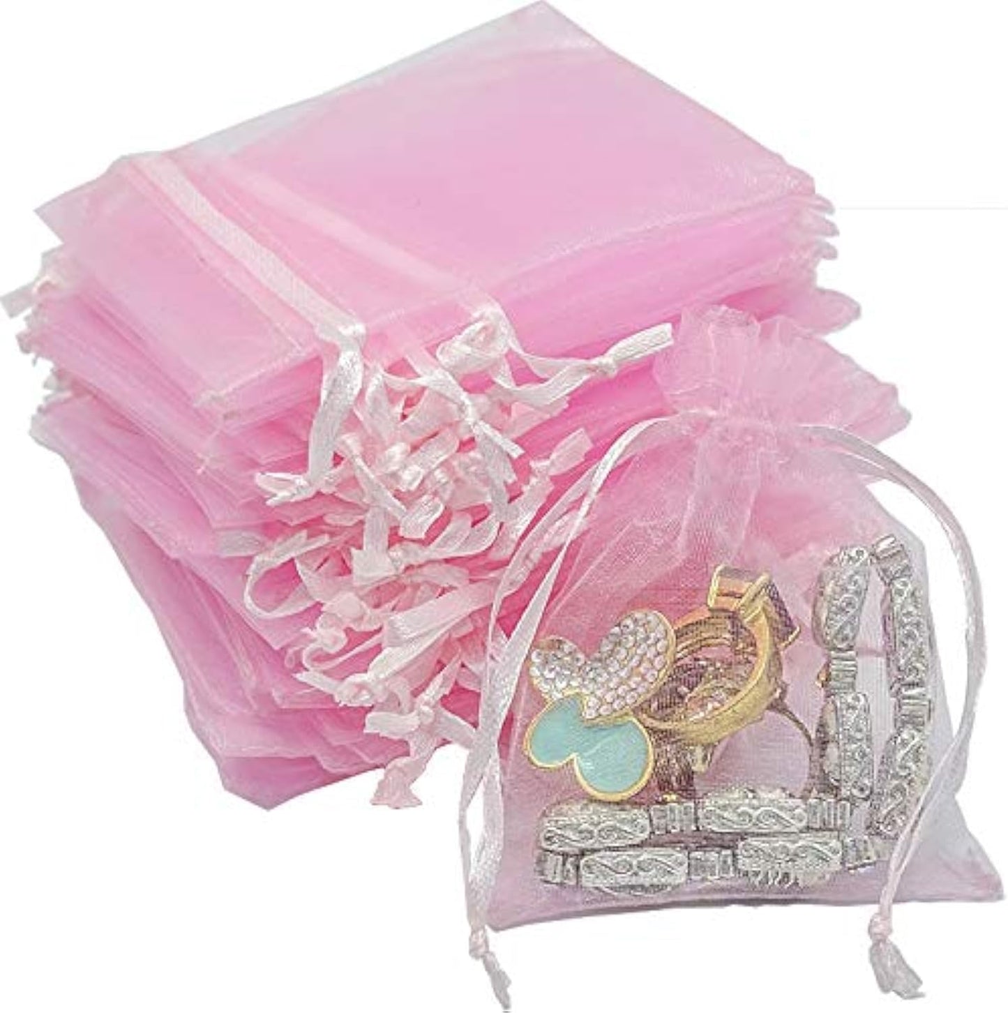 TheDisplayGuys 48-Pack 4x6 Pink Sheer Organza Gift Bags with Drawstring, Jewelry Candy Treat Wedding Party Favors Mesh Pouch