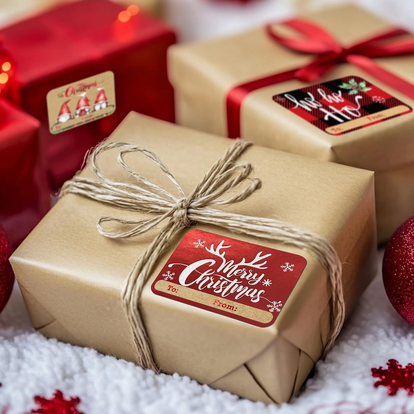 80-Count Foil Kraft Christmas Tags Sticker，8 Jumbo Designs - Xmas to from Christmas Stickers Name Tags Write On Labels - Holiday Present Labels