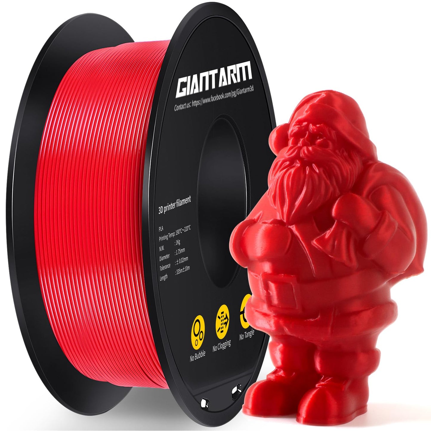 GIANTARM 3D Printer Filament, Red Pla Filament, 1Kg(2.2lbs) Spool, 1.75mm Dimension Accuracy +/- 0.03mm, 3D Printing Filament