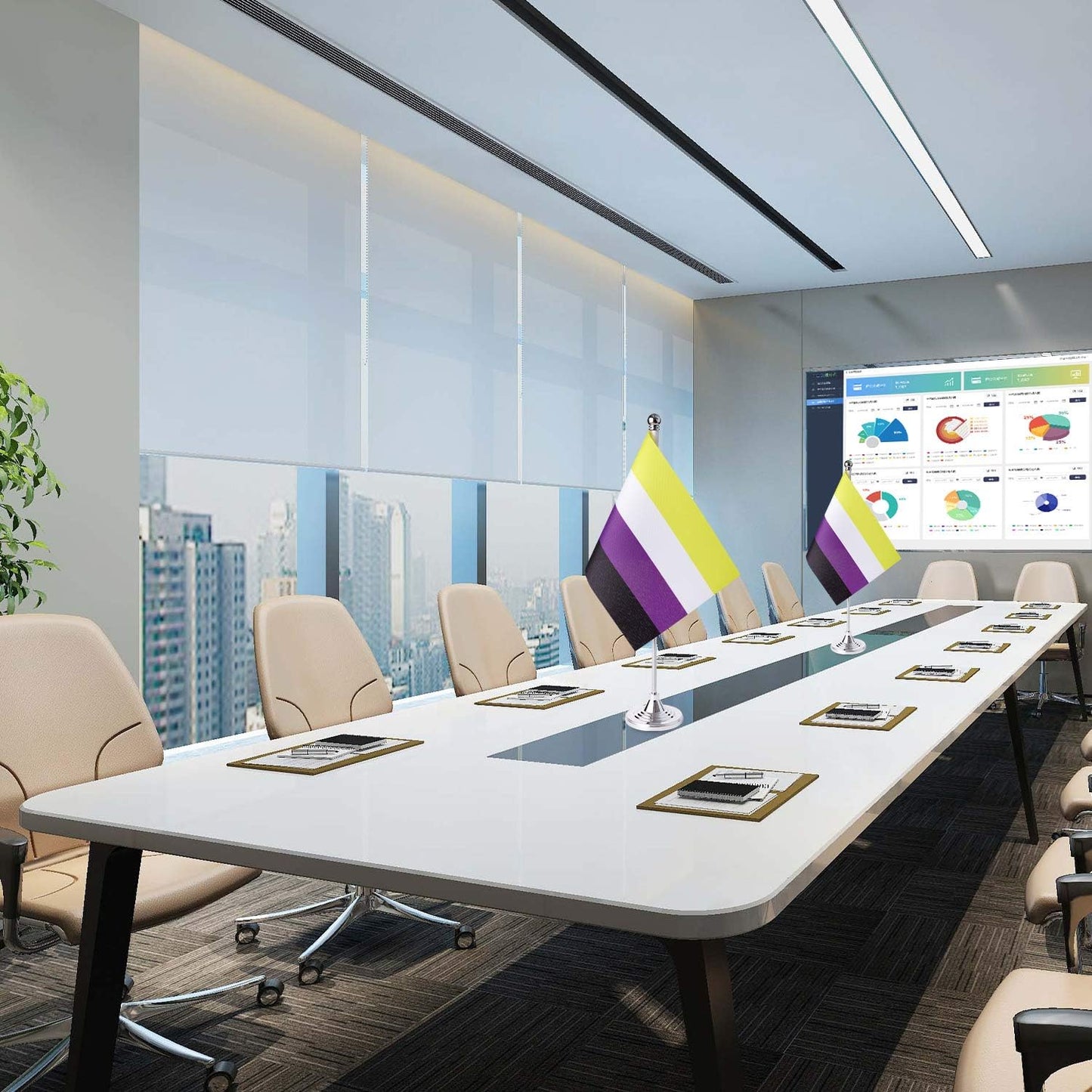 ZXvZYT 2 Pack Pride Non-Binary flag NB table flag,Small Mini LGBT Desk Flags With Stand Base,American Rainbow Mardi Gras Party Decorations Supplies