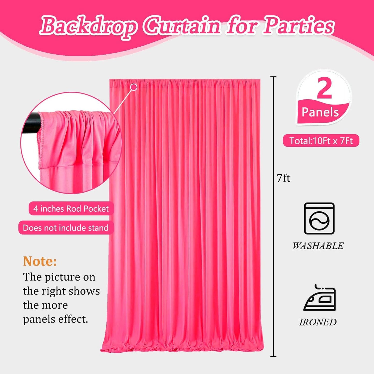 10 x 7 Feet Fluorescent Pink Backdrop Curtain for Partie, Background Curtains for Photoshoot, Birthday, Wedding, Halloween, Thanksgiving, Christmas Day, New Year Party Decorations 5Ft x 7Ft, 2 Panels