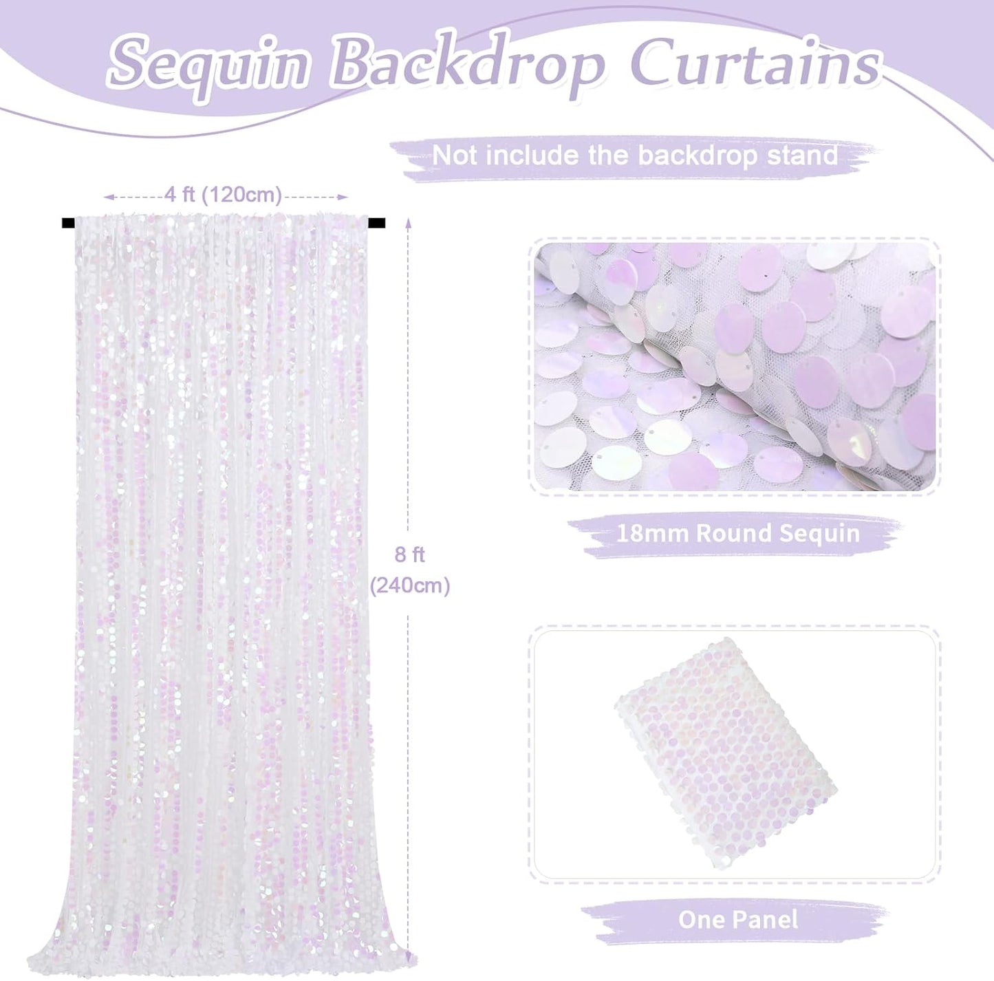 Glitter Backdrop Curtains 4ftx8ft White Iridescent Sequin Drapes Panels Mermaids Party Undersea World Party Wall Decorations Background Fabric