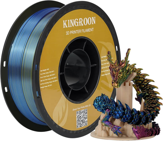 Kingroon Silk PLA Triple Color,3D Printer Filament,Pla Filament 1.75mm,Multicolor Filament 1KG,Dimensional Accuracy +/- 0.03mm,for Most FDM 3D Printer,Red Yellow Blue