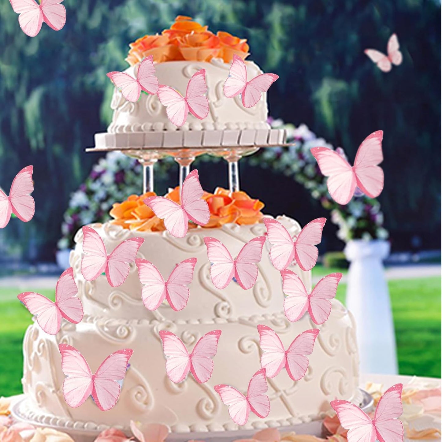 48Pcs Edible Butterflies for Cake Decorations Pink Wafer Paper Butterfly Cupcake Toppers Wafer Glutinous Paper Butterflies for Wedding Baby Shower Kids Birthday Party Cupcakes Decorating (Pink)