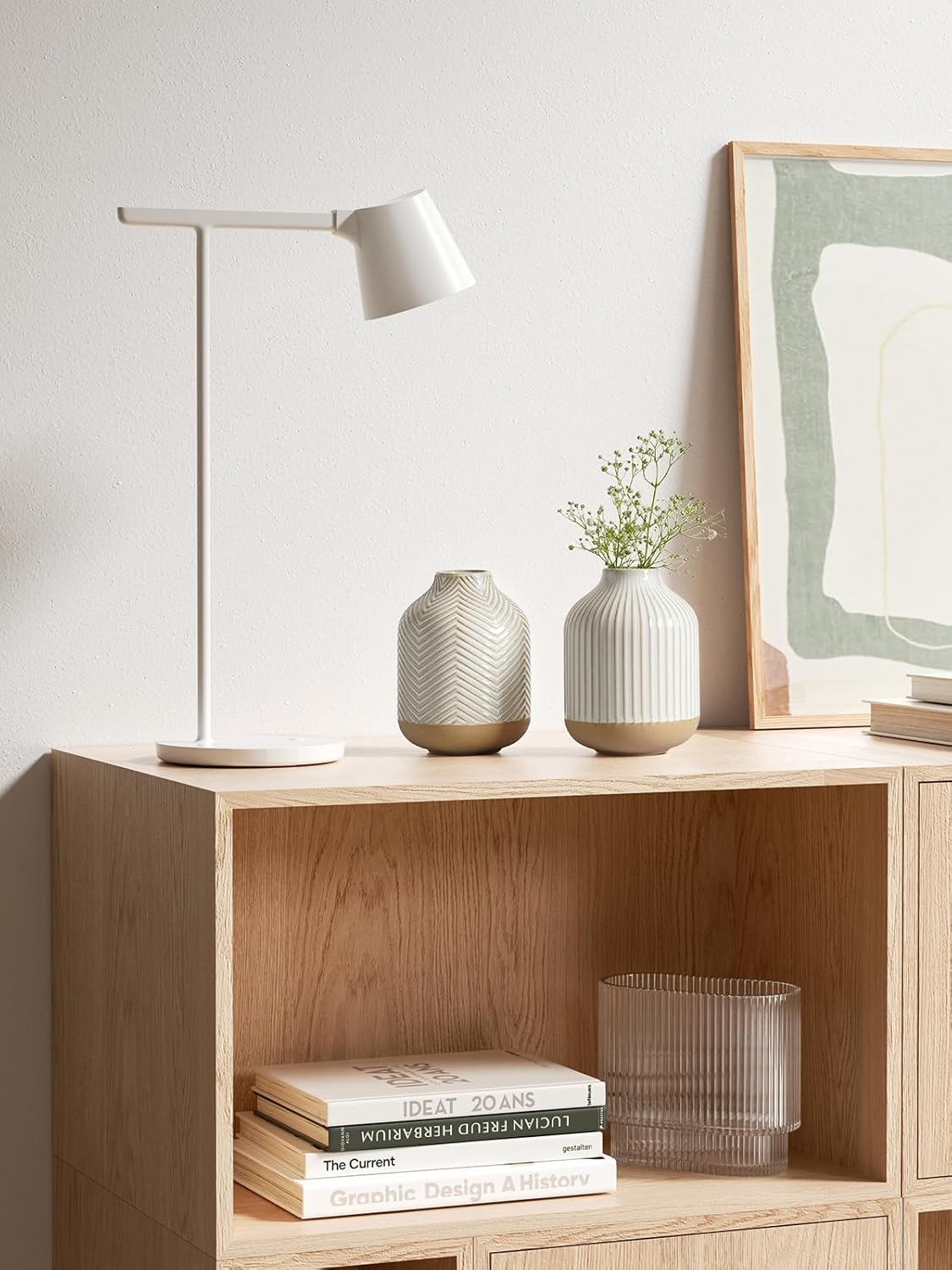 Boho Farmhouse Small Ceramic Vase for Pampas Grass & Flowers - 5.3 Inch Rustic White Vase, Centerpiece for Eucalyptus, Tiny Stems & Bouquets with Embossed Lines