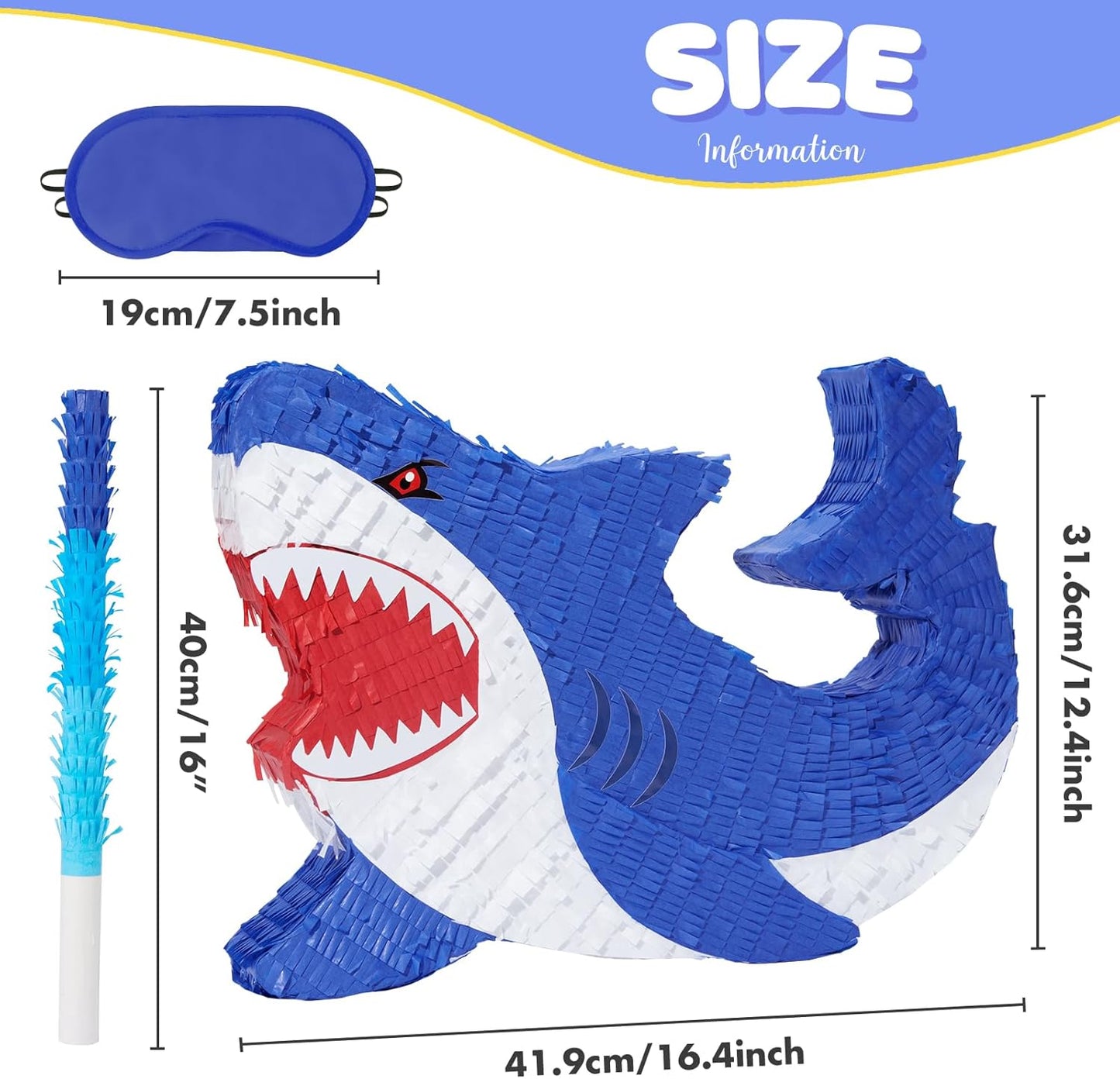 WERNNSAI Shark Piñata - Ocean Shark Birthday Party Decorations Kids Boys Pinata with Blindfold and Bat for Under the Sea Party Supplies Baby Shower Birthday Game Set